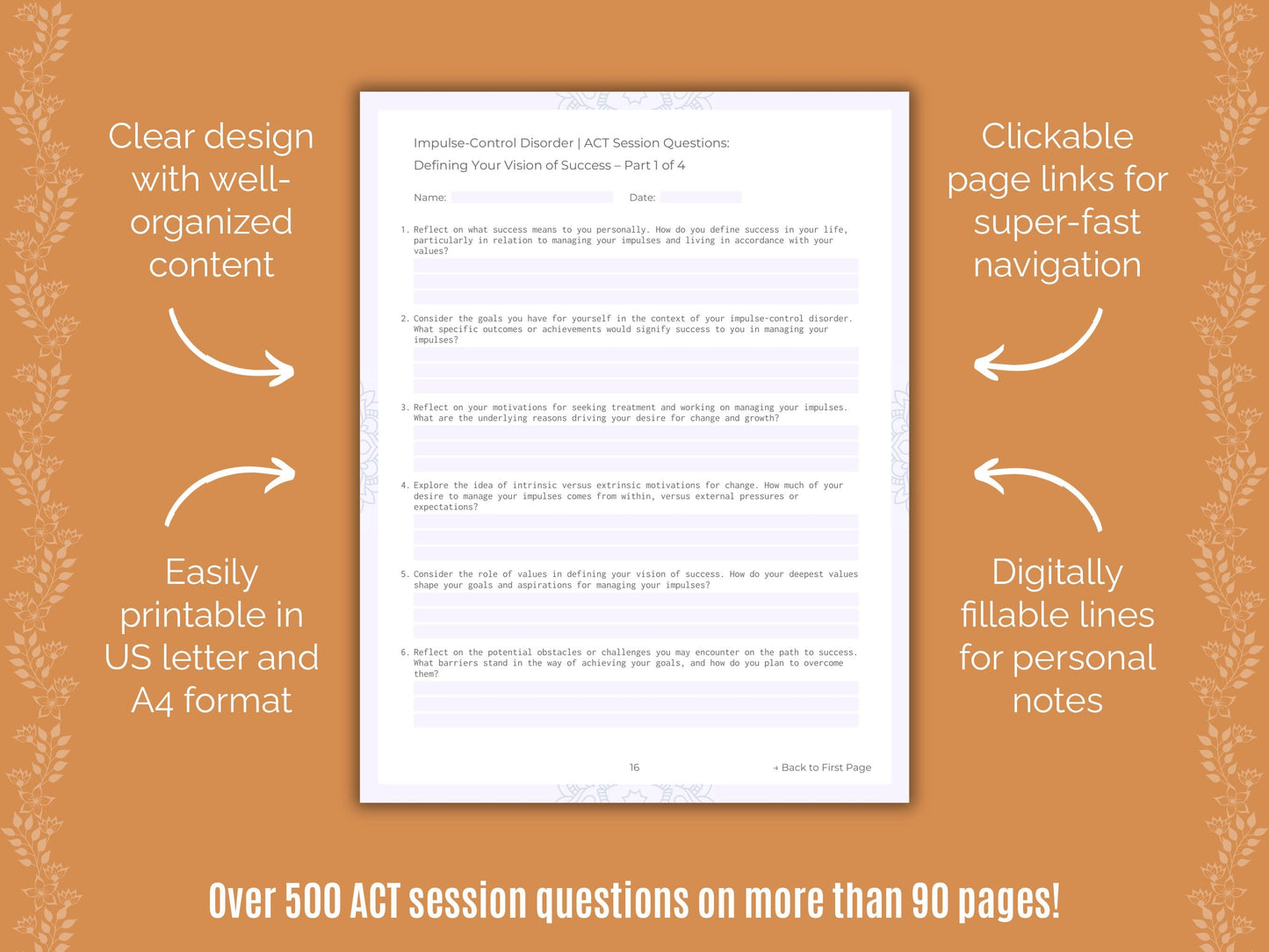 Impulse-Control Disorder (ICD) Acceptance and Commitment Therapy (ACT) Counseling Templates