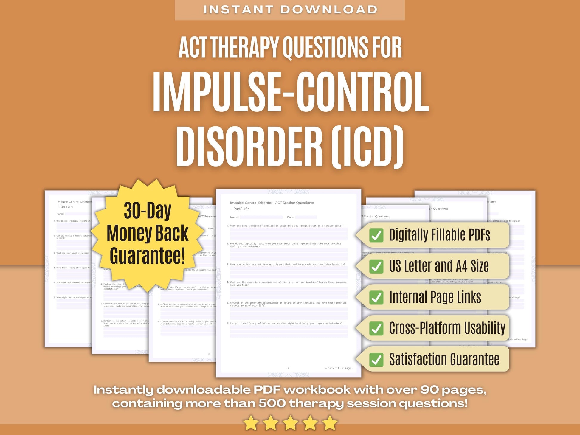 Impulse-Control Disorder (ICD) Acceptance and Commitment Therapy (ACT) Psychology Workbooks