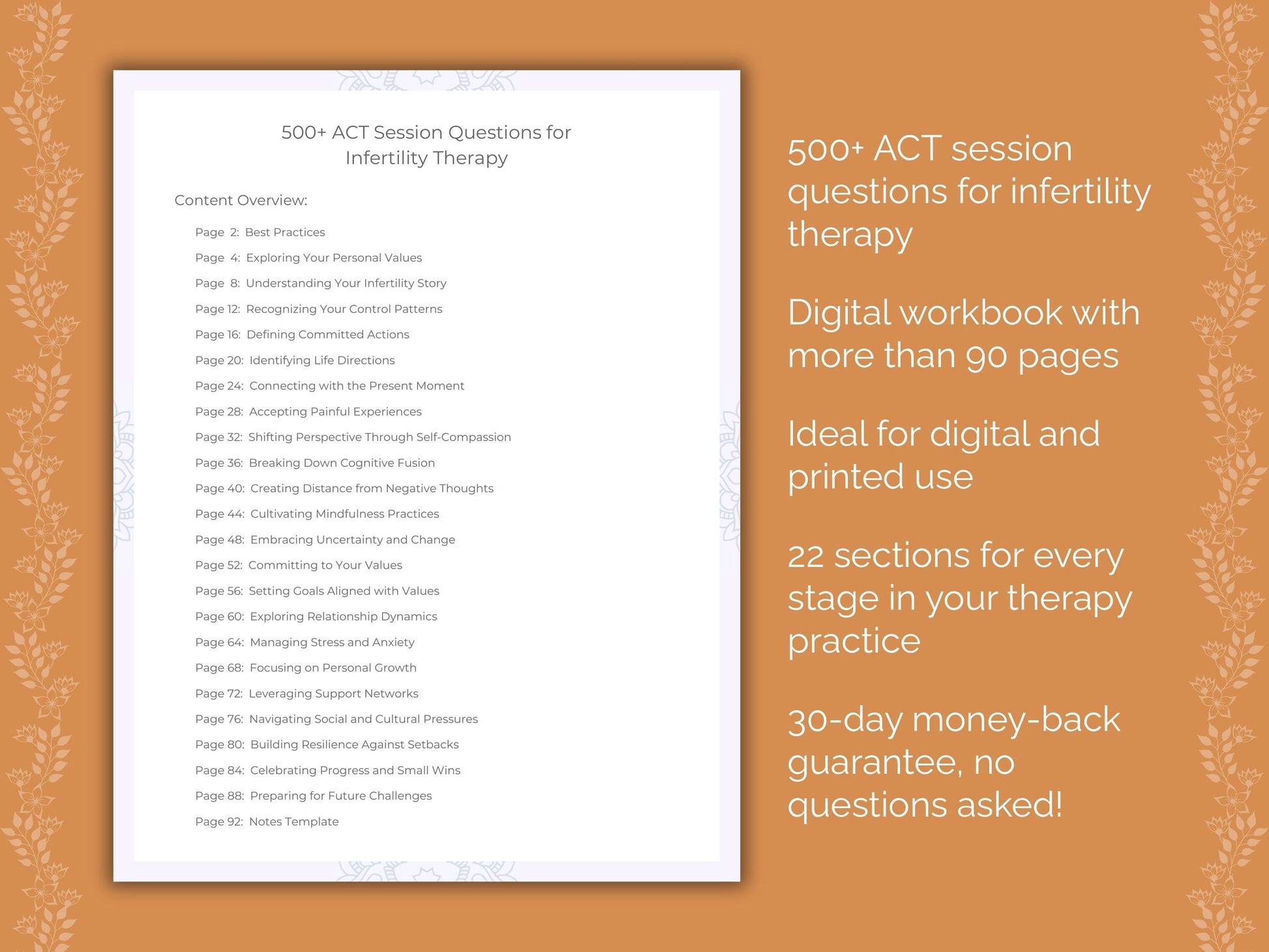 Infertility Acceptance and Commitment Therapy (ACT) Therapist Worksheets