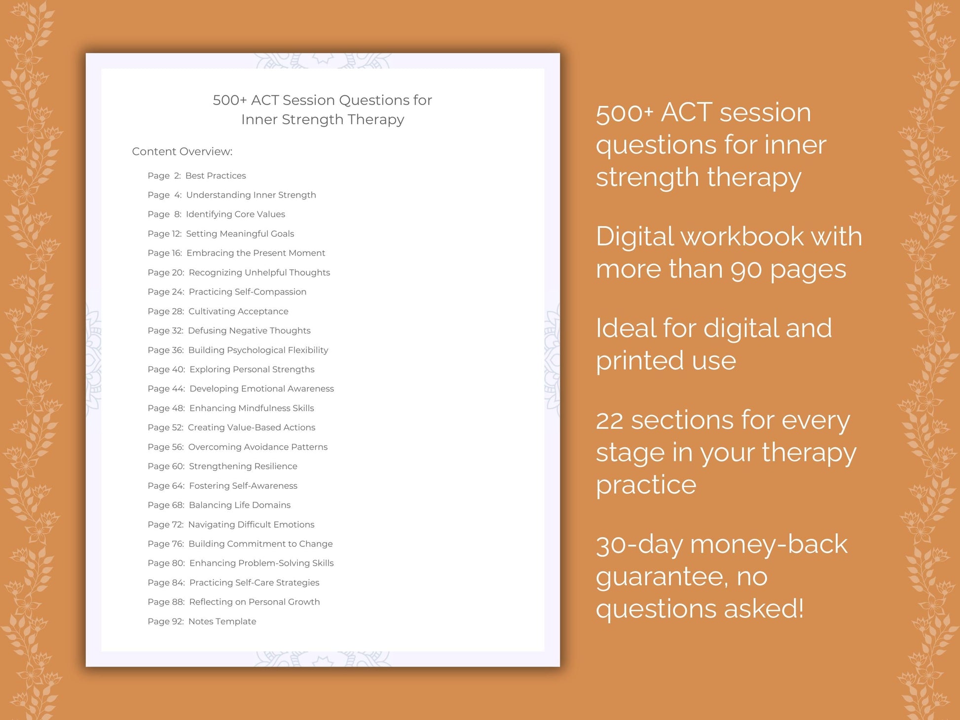 Inner Strength Acceptance and Commitment Therapy (ACT) Therapist Worksheets