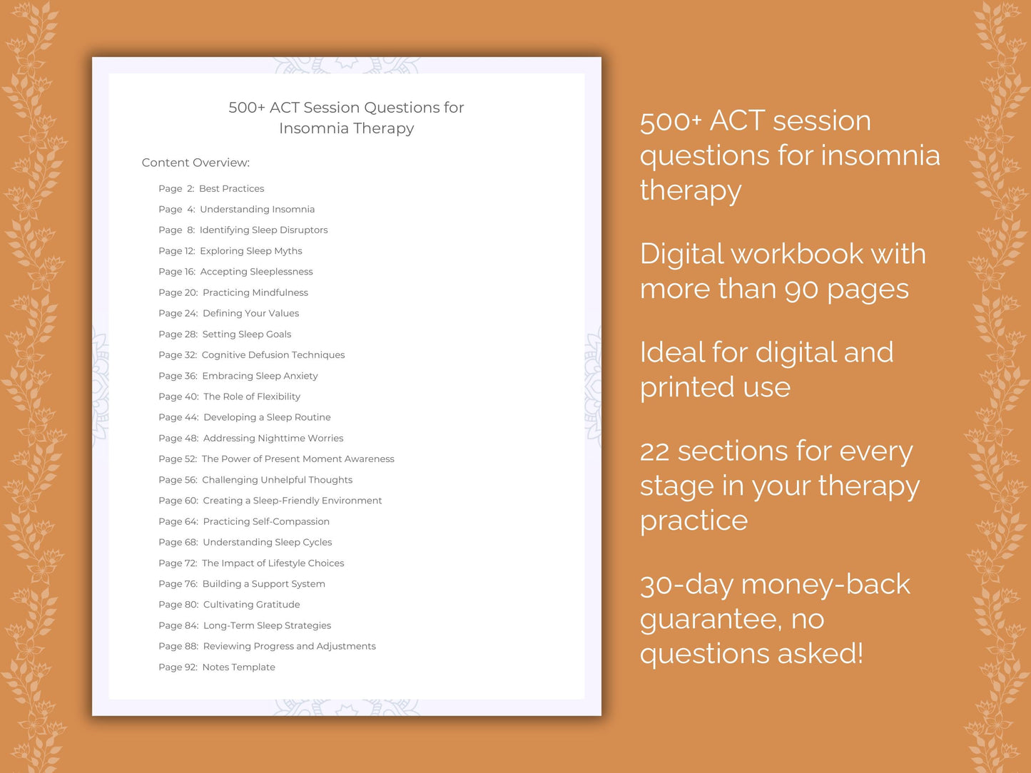 Insomnia Acceptance and Commitment Therapy (ACT) Therapist Worksheets