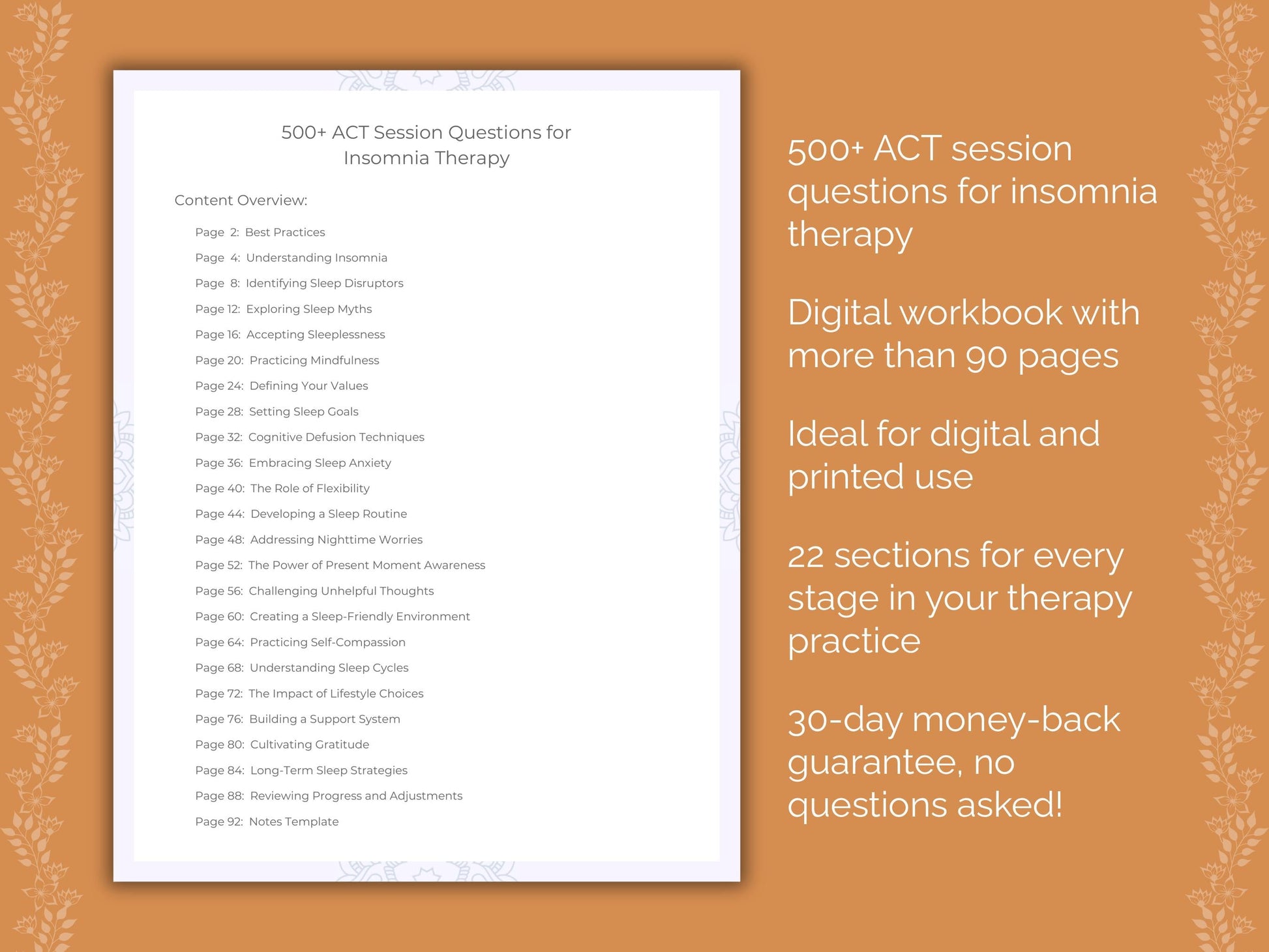 Insomnia Acceptance and Commitment Therapy (ACT) Therapist Worksheets