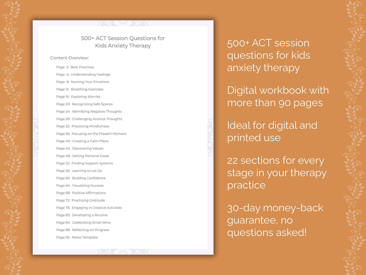 Kids Anxiety Acceptance and Commitment Therapy (ACT) Therapist Worksheets