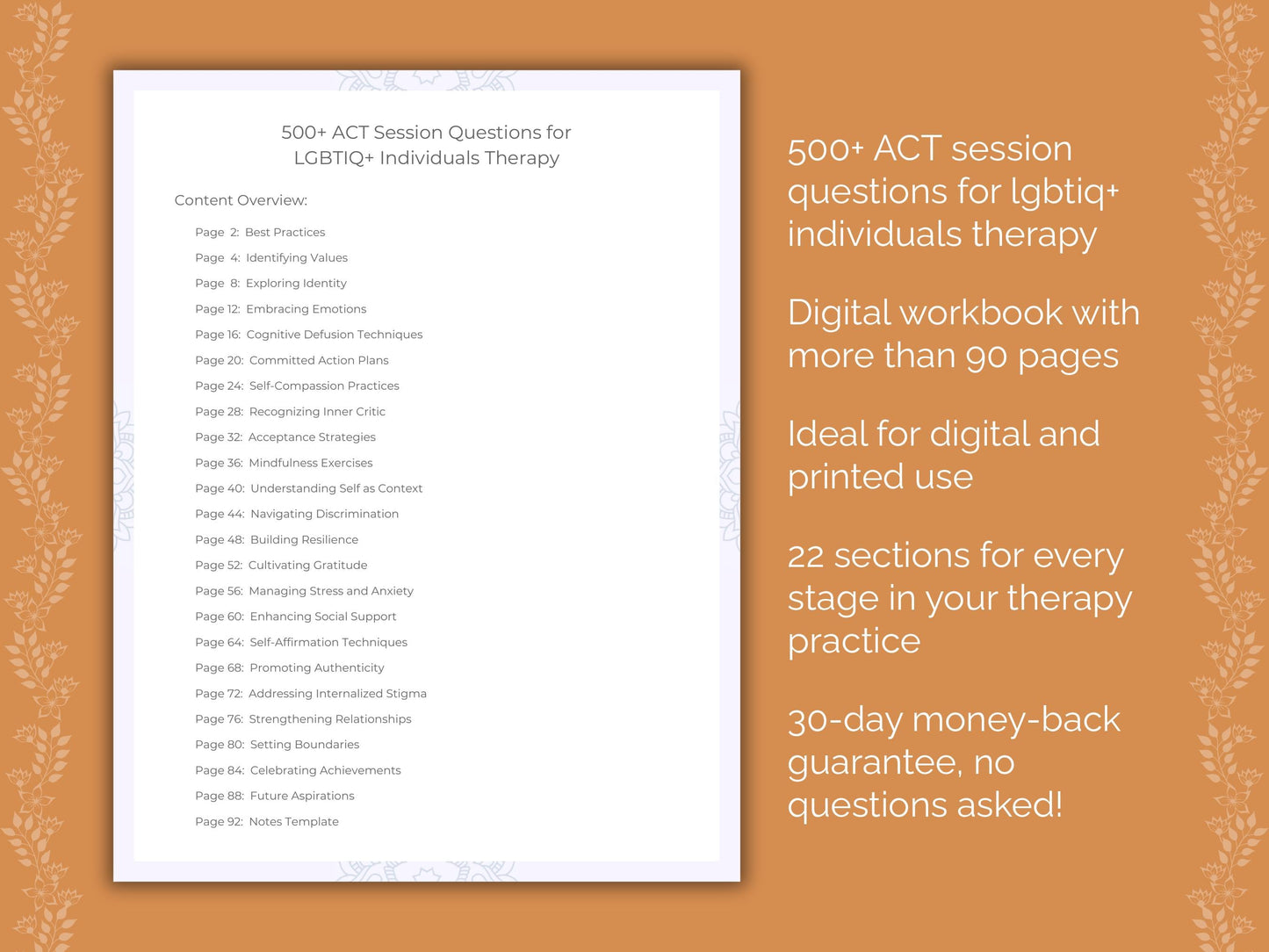 LGBTIQ+ Individuals Acceptance and Commitment Therapy (ACT) Therapist Worksheets