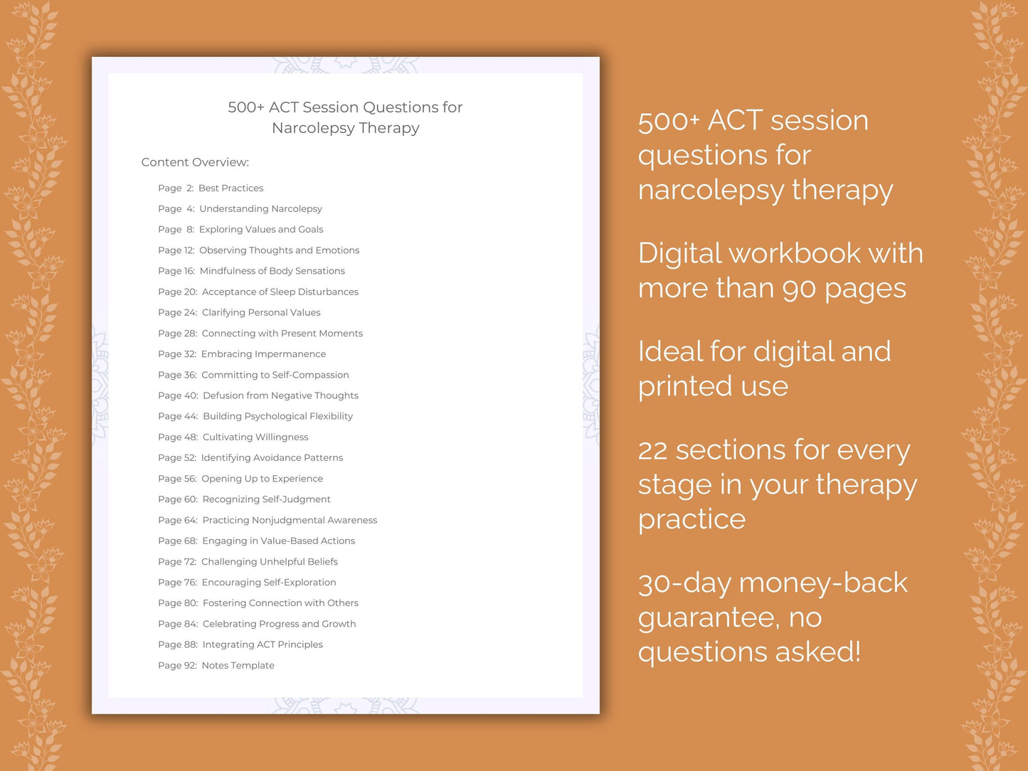 Narcolepsy Acceptance and Commitment Therapy (ACT) Therapist Worksheets