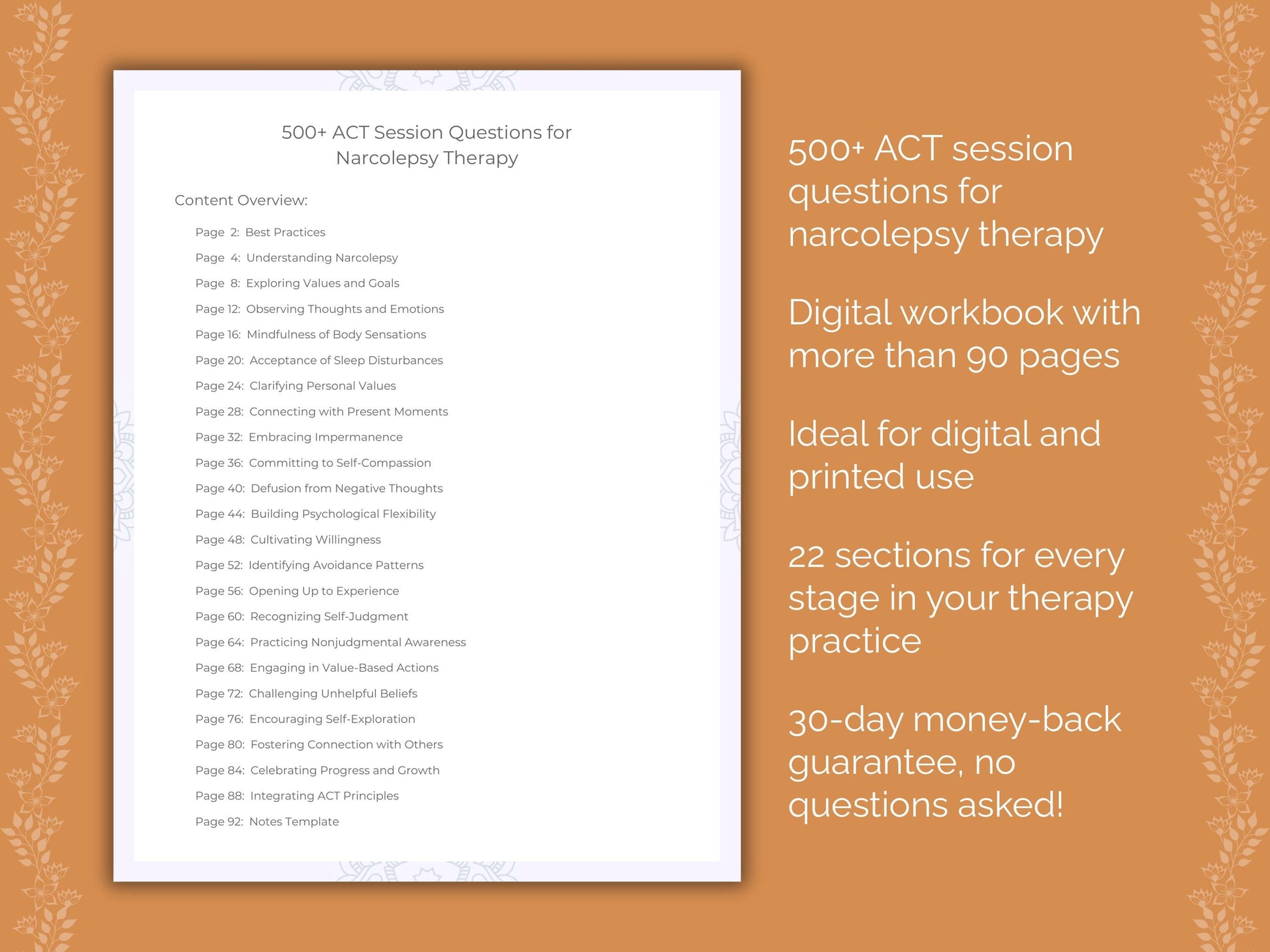 Narcolepsy Acceptance and Commitment Therapy (ACT) Therapist Worksheets