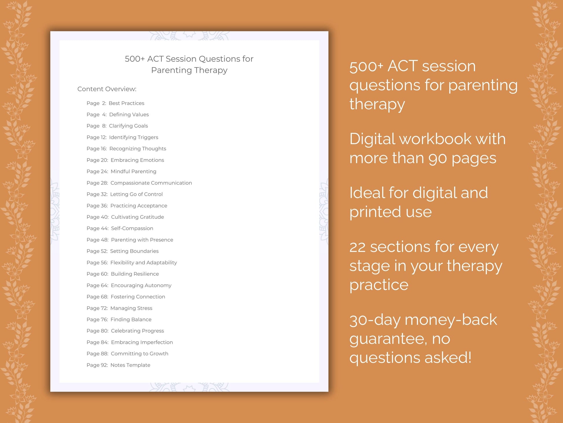 Parenting Acceptance and Commitment Therapy (ACT) Therapist Worksheets