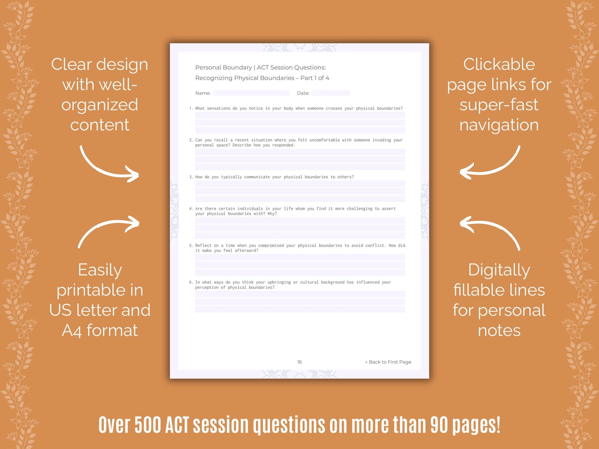 Personal Boundary Acceptance and Commitment Therapy (ACT) Counseling Templates