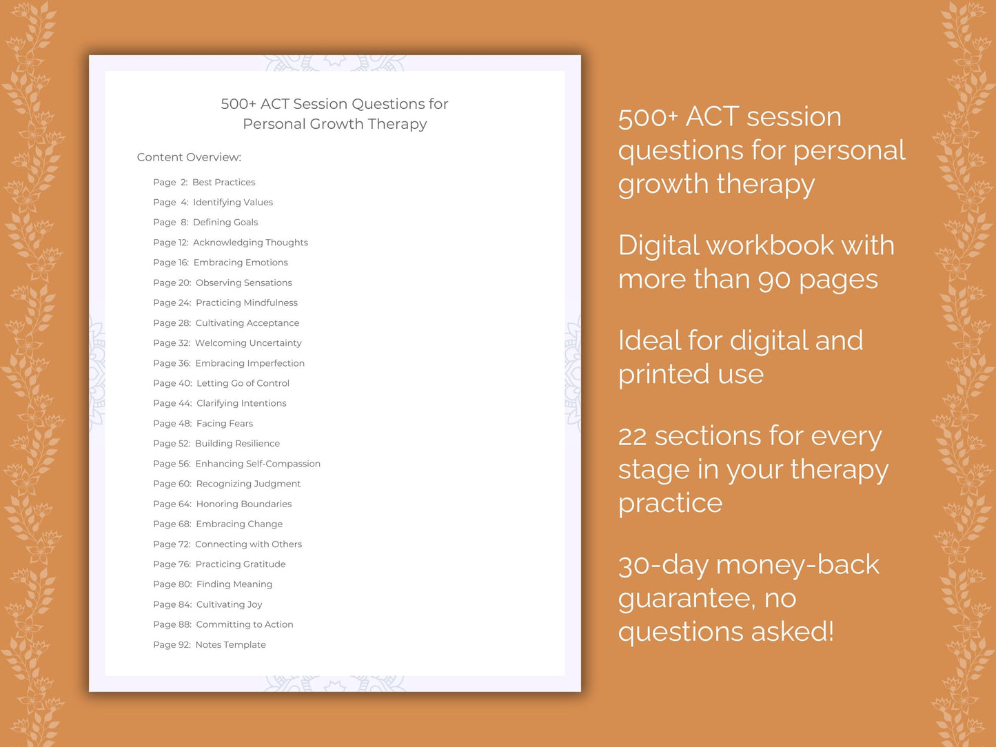 Personal Growth Acceptance and Commitment Therapy (ACT) Therapist Worksheets