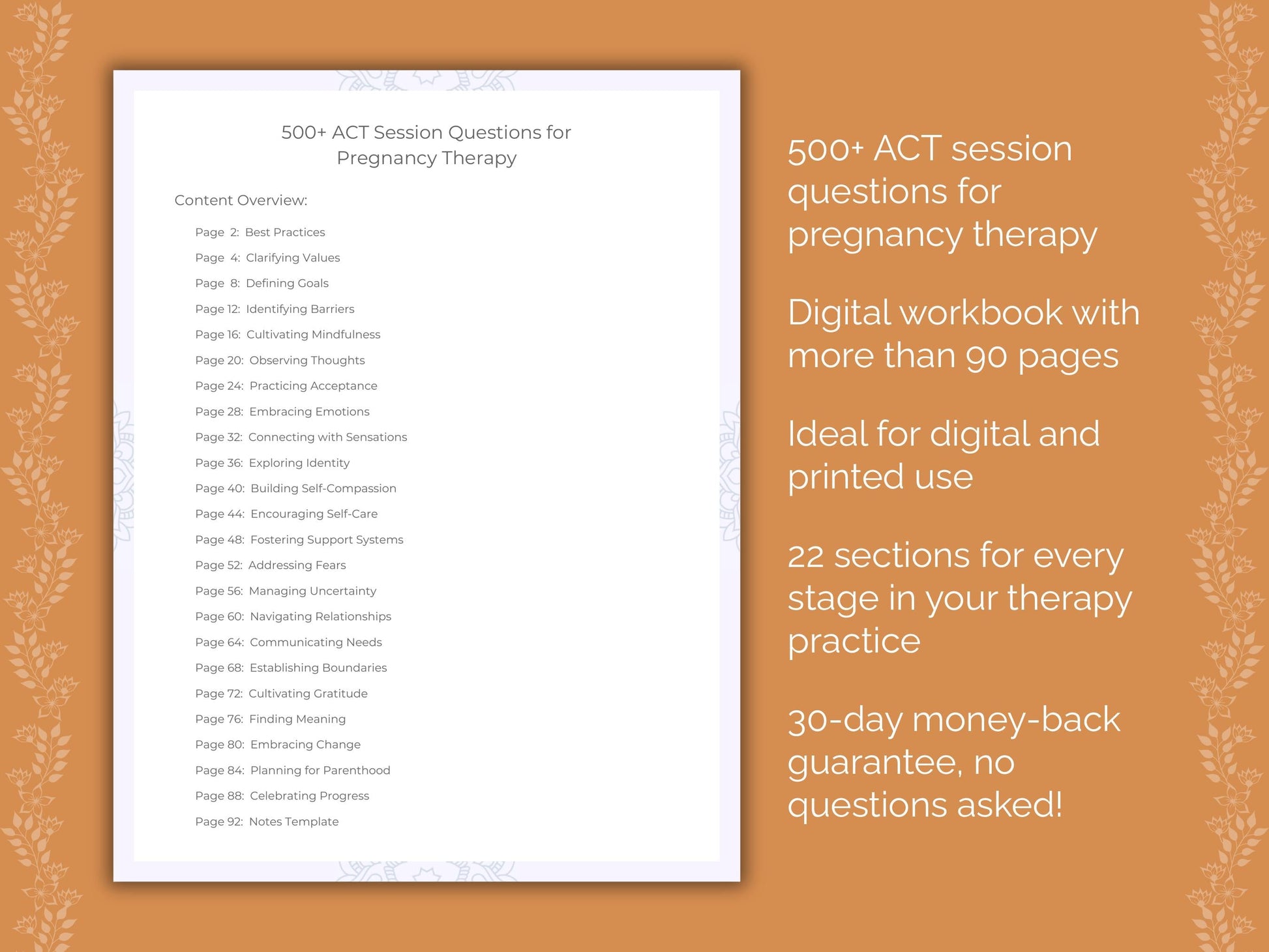 Pregnancy Acceptance and Commitment Therapy (ACT) Therapist Worksheets