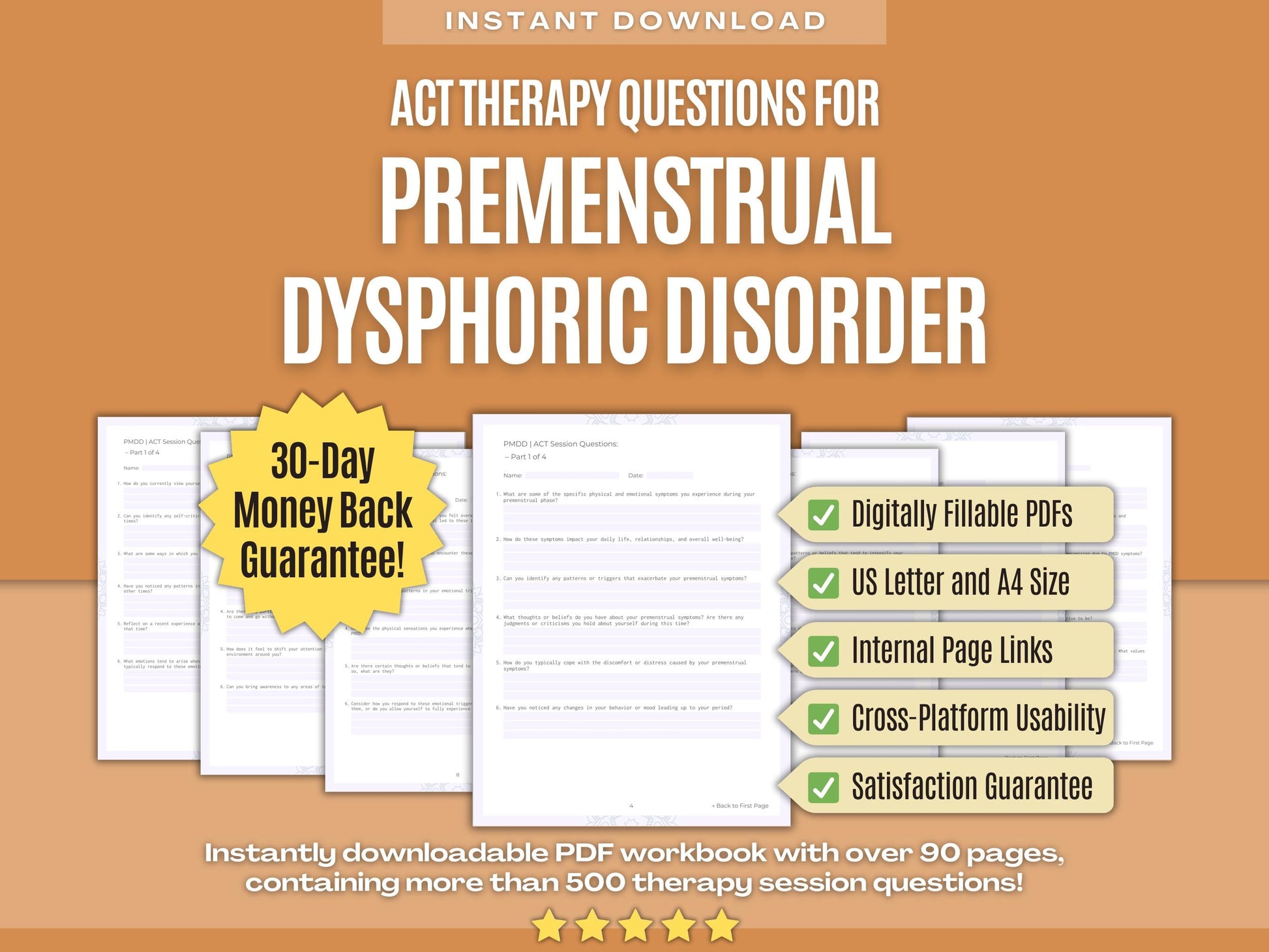 Premenstrual Dysphoric Disorder Acceptance and Commitment Therapy (ACT) Psychology Workbooks