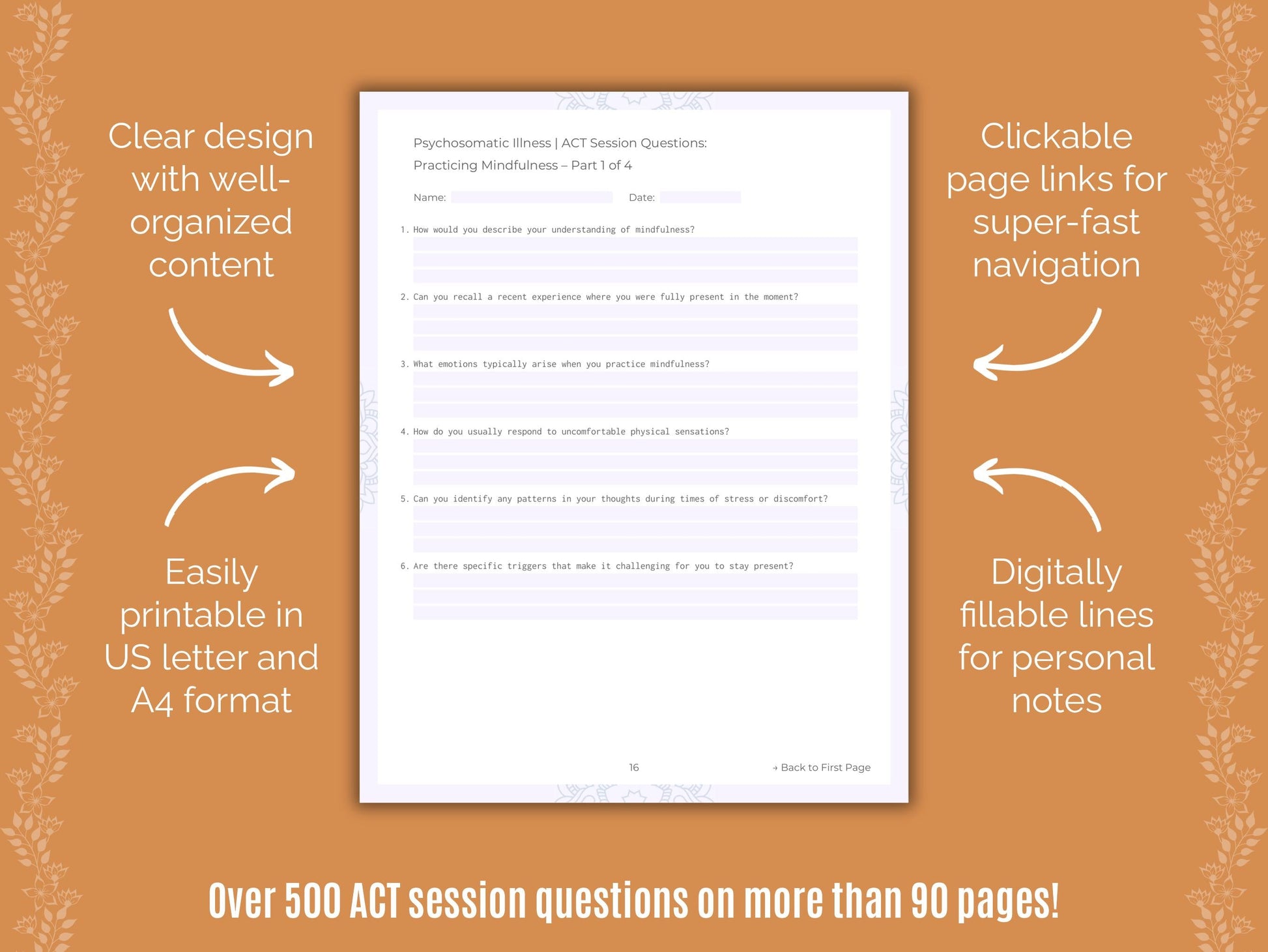 Psychosomatic Illness Acceptance and Commitment Therapy (ACT) Counseling Templates