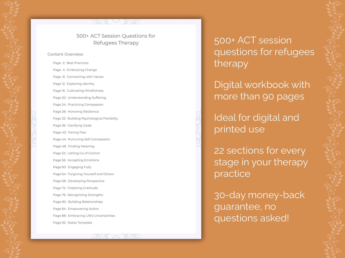 Refugees Acceptance and Commitment Therapy (ACT) Therapist Worksheets