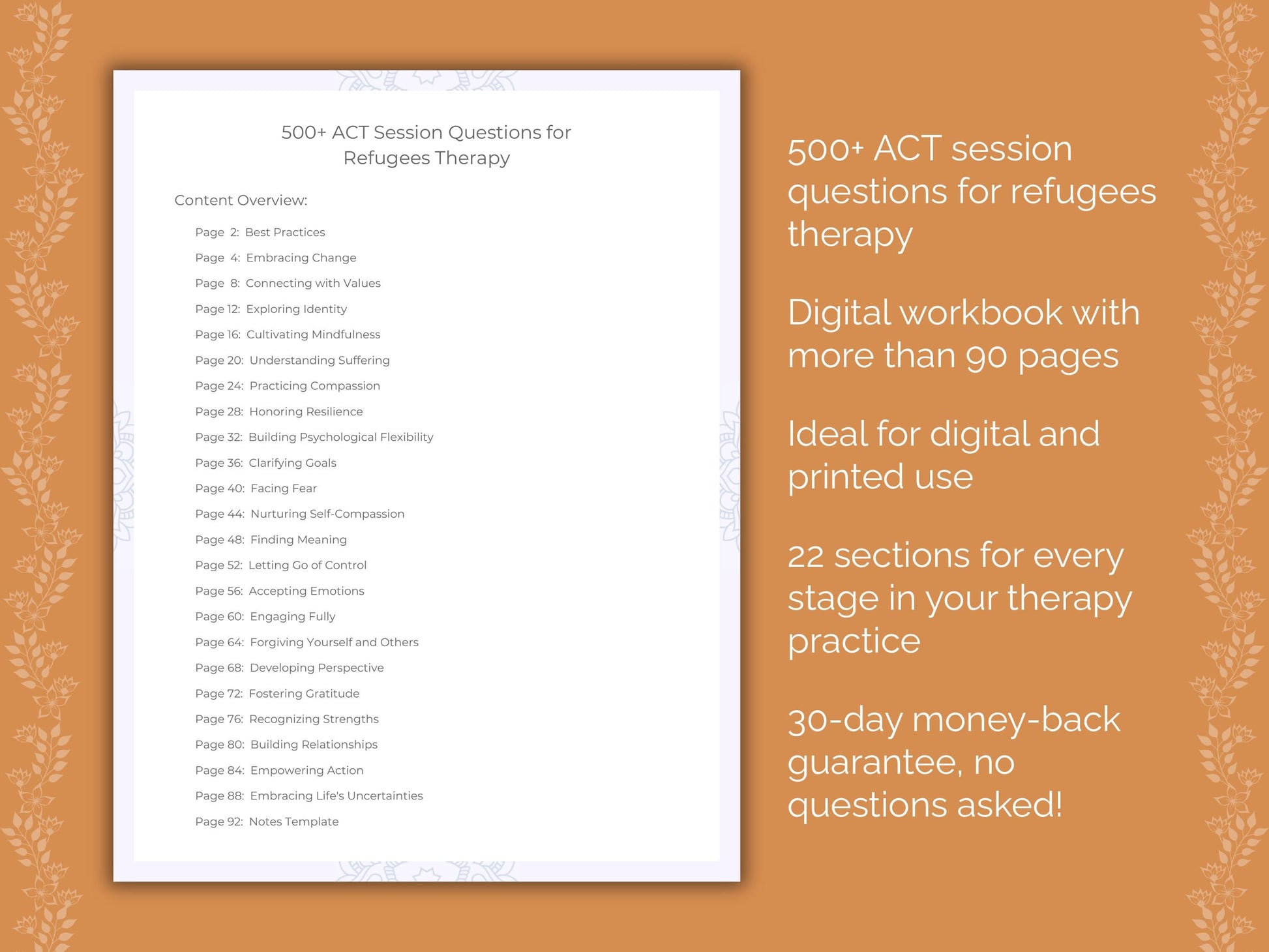 Refugees Acceptance and Commitment Therapy (ACT) Therapist Worksheets