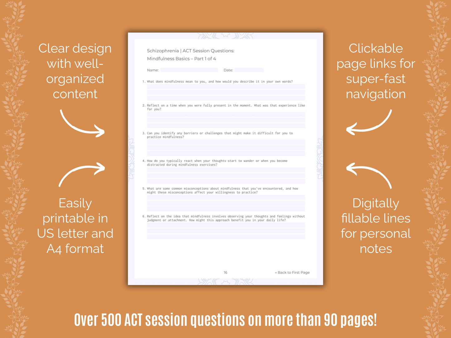 Schizophrenia Acceptance and Commitment Therapy (ACT) Counseling Templates