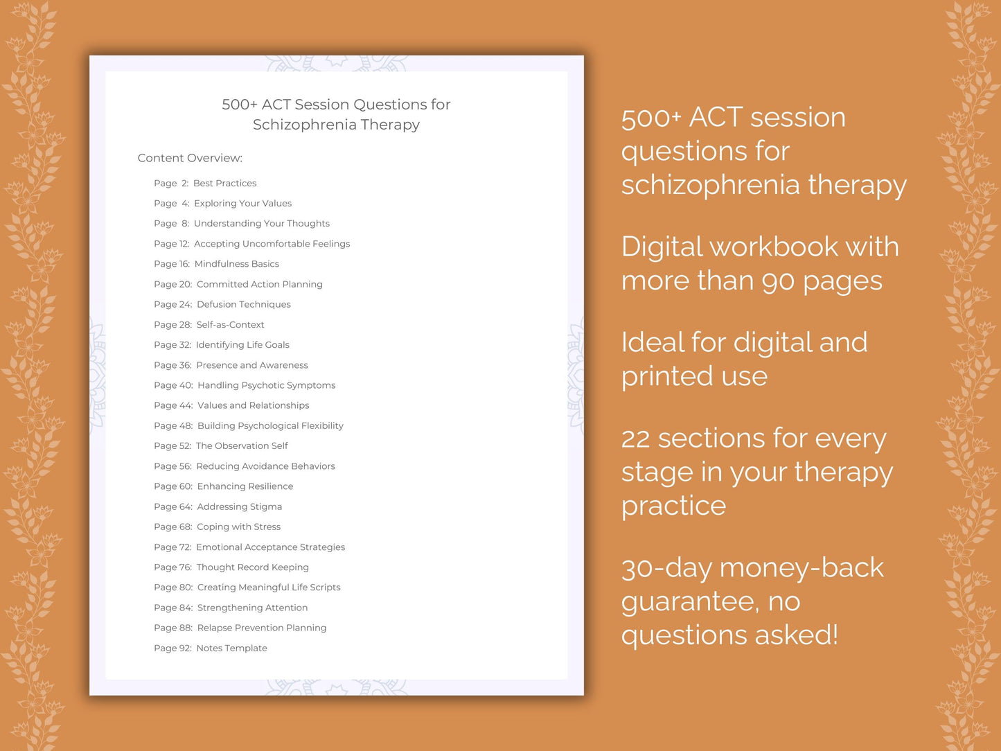 Schizophrenia Acceptance and Commitment Therapy (ACT) Therapist Worksheets