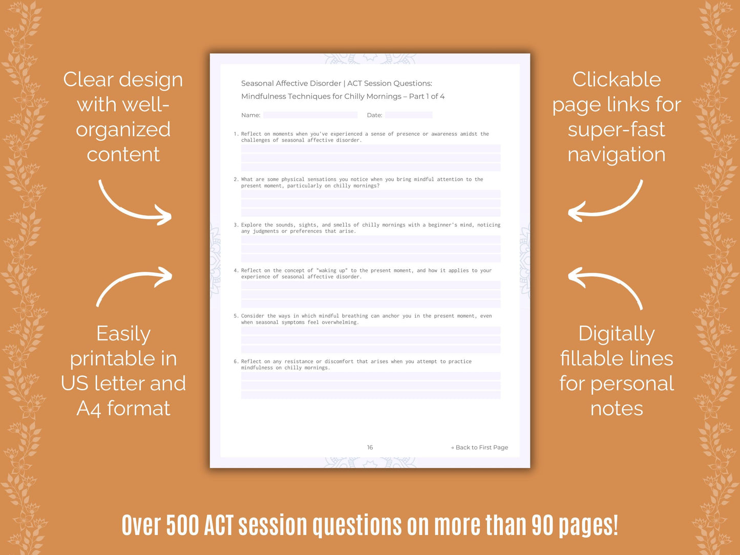 Seasonal Affective Disorder Acceptance and Commitment Therapy (ACT) Counseling Templates