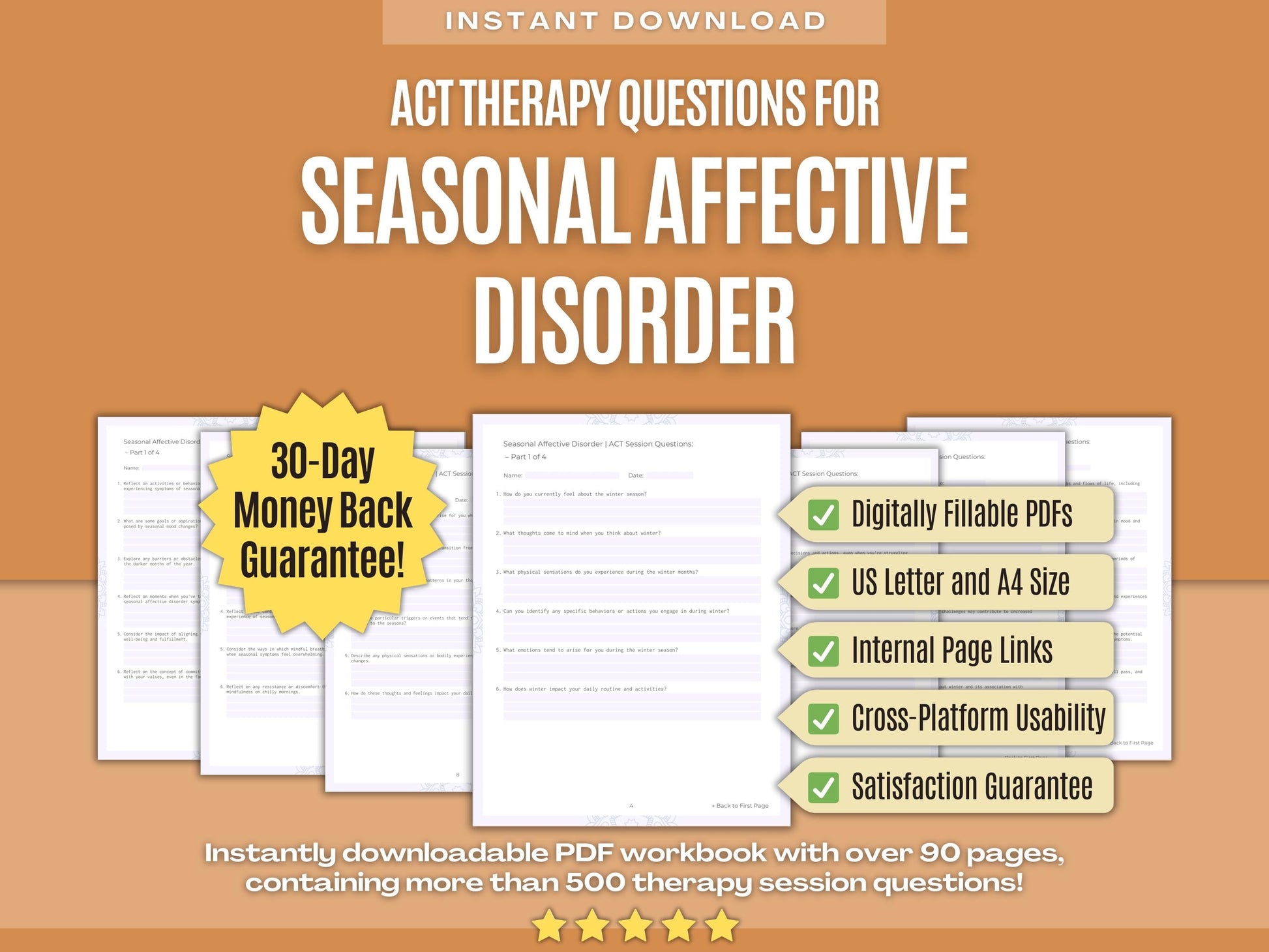 Seasonal Affective Disorder Acceptance and Commitment Therapy (ACT) Psychology Workbooks