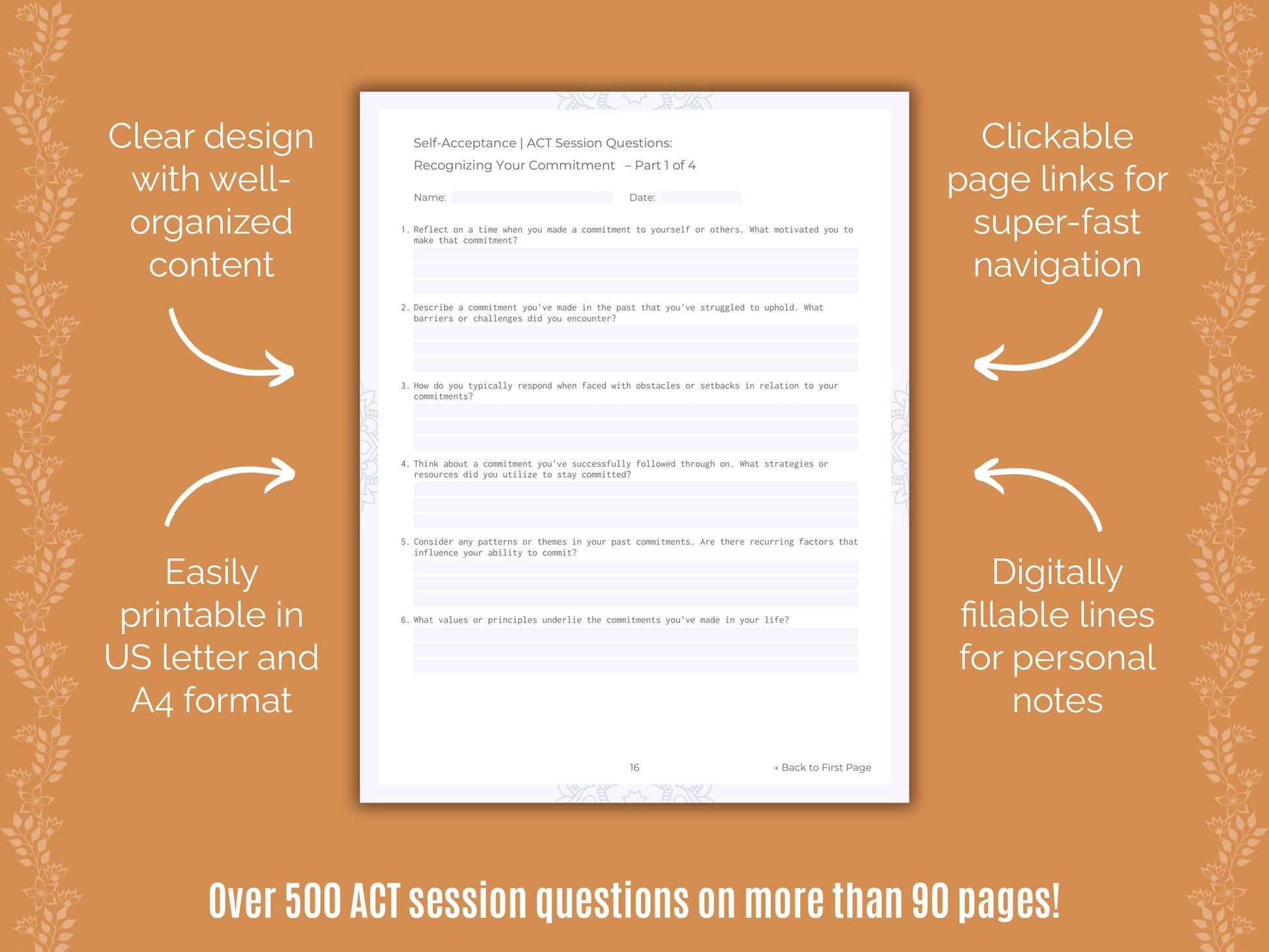 Self-Acceptance Acceptance and Commitment Therapy (ACT) Counseling Templates