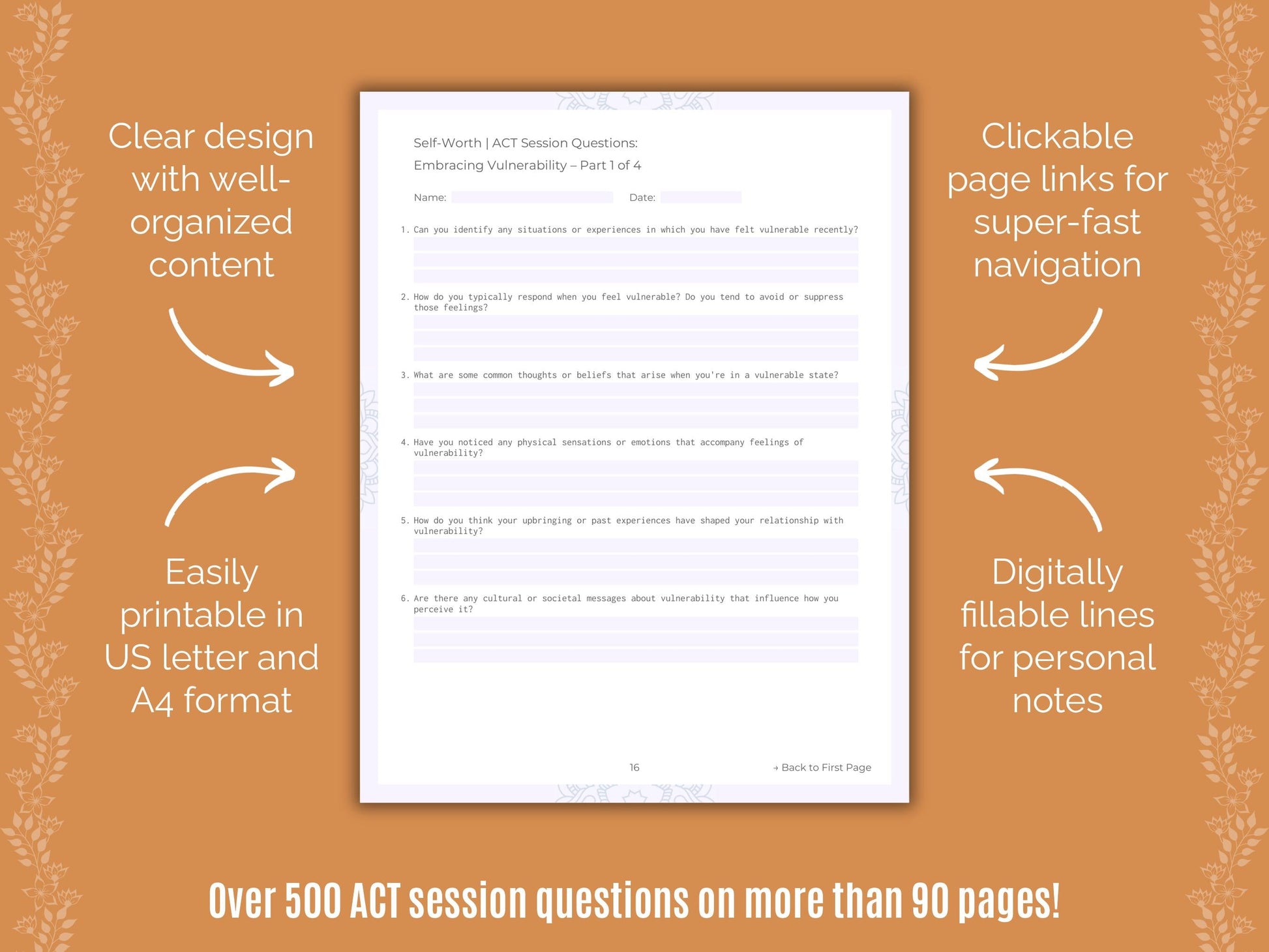 Self-Worth Acceptance and Commitment Therapy (ACT) Counseling Templates