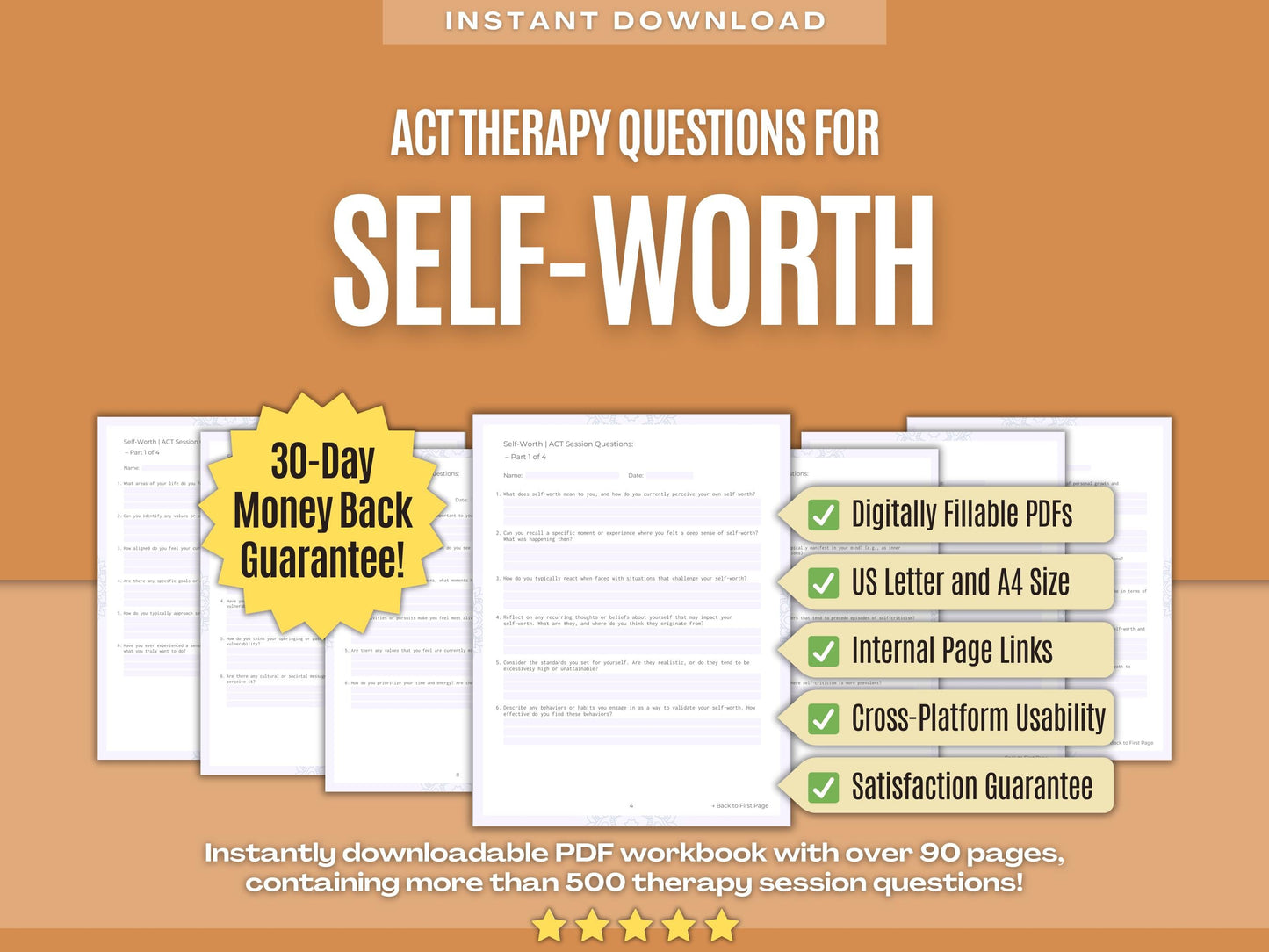 Self-Worth Acceptance and Commitment Therapy (ACT) Psychology Workbooks