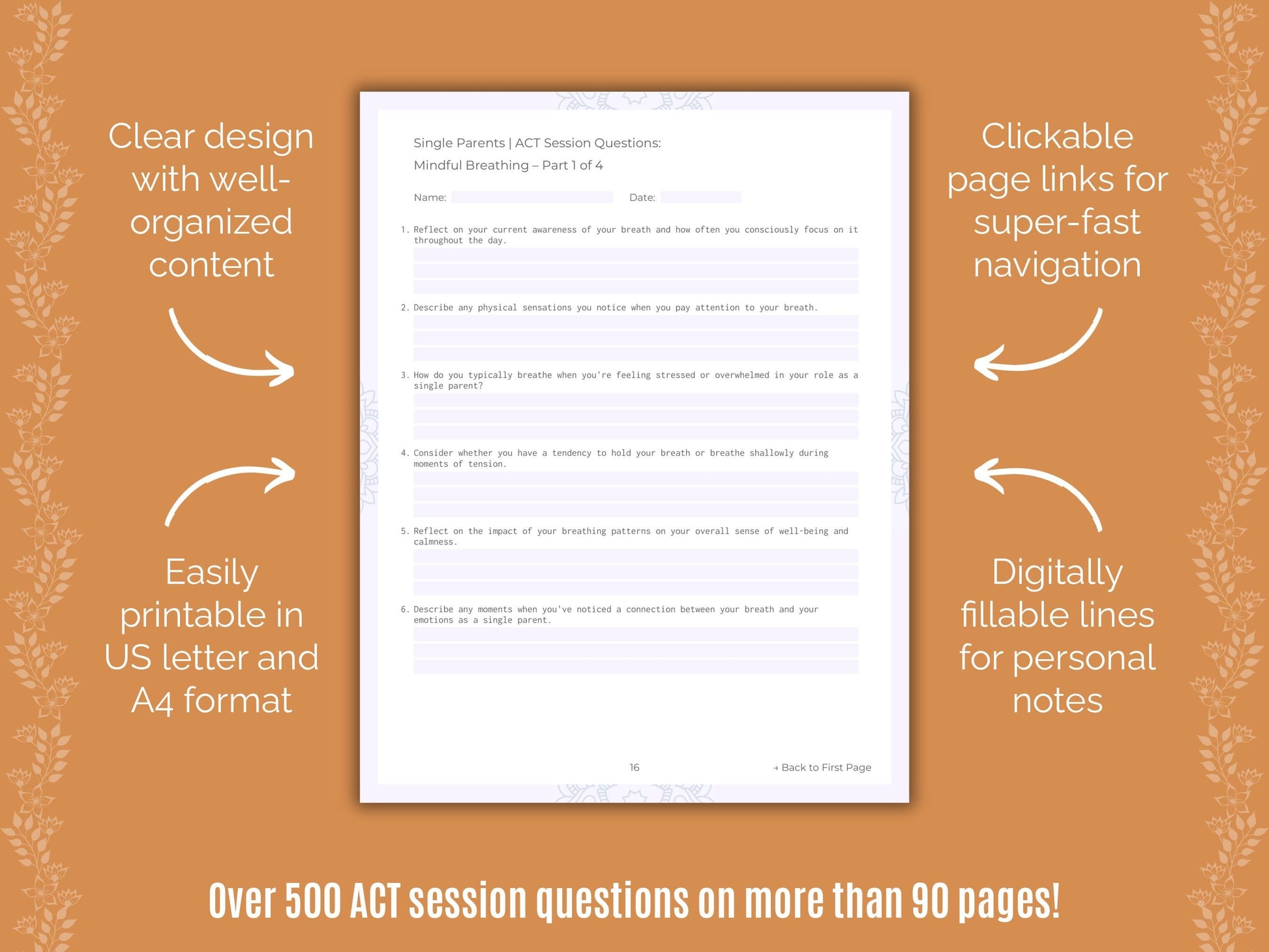 Single Parents Acceptance and Commitment Therapy (ACT) Counseling Templates