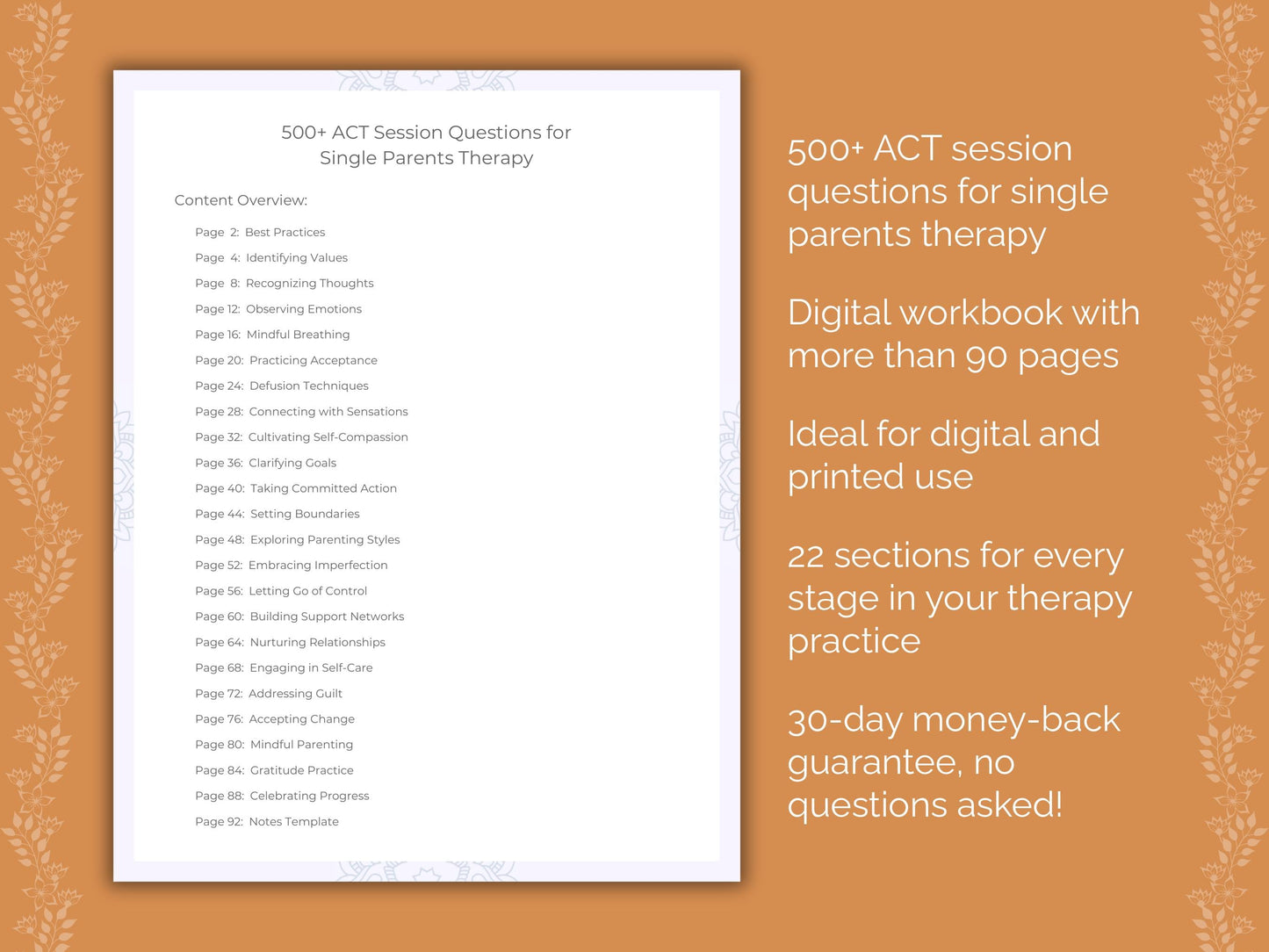 Single Parents Acceptance and Commitment Therapy (ACT) Therapist Worksheets