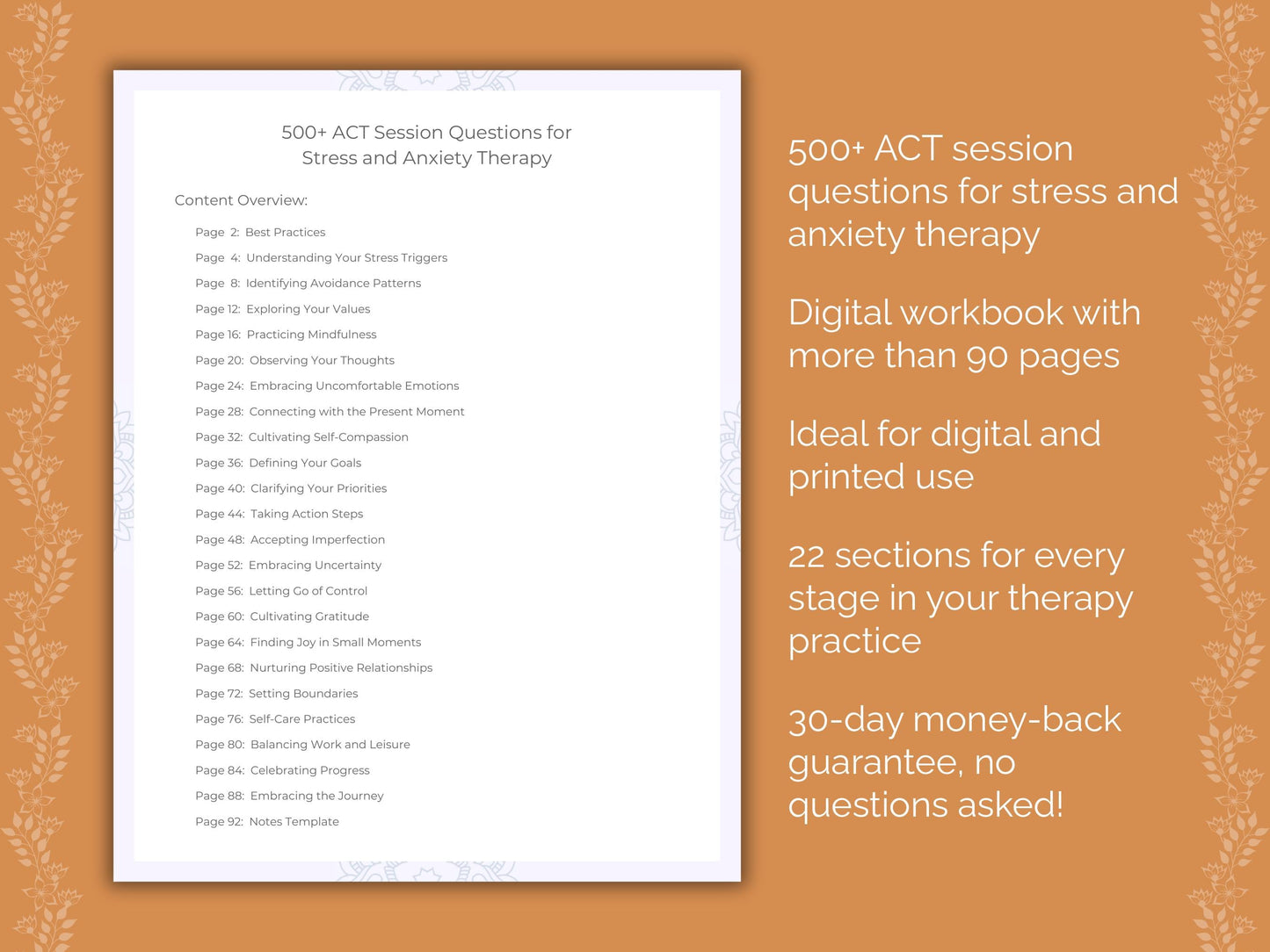 Stress and Anxiety Acceptance and Commitment Therapy (ACT) Therapist Worksheets