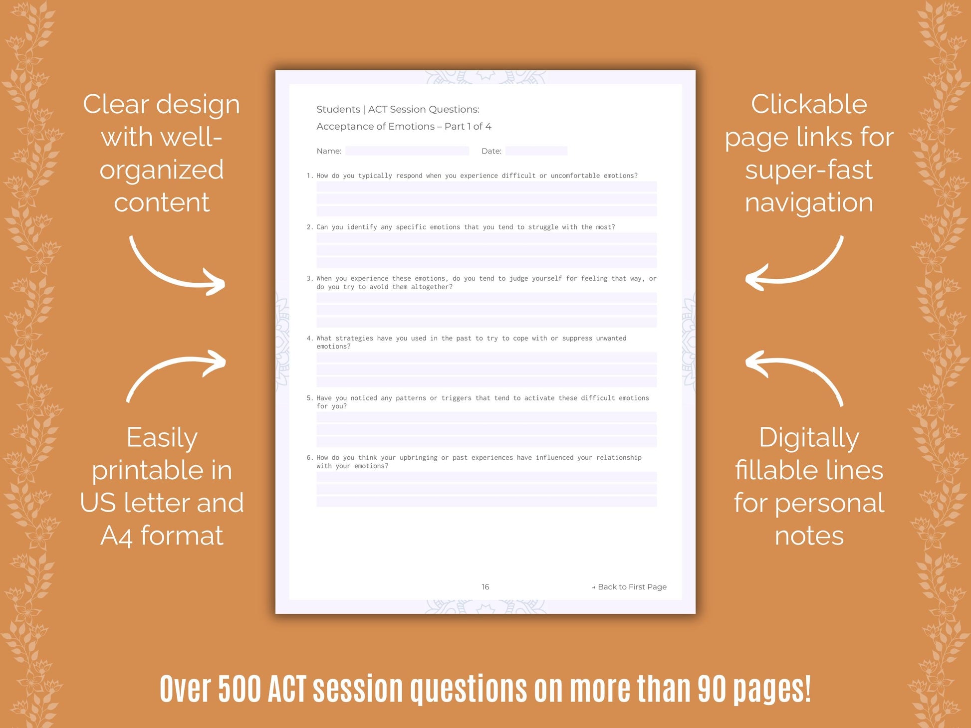 Students Acceptance and Commitment Therapy (ACT) Counseling Templates