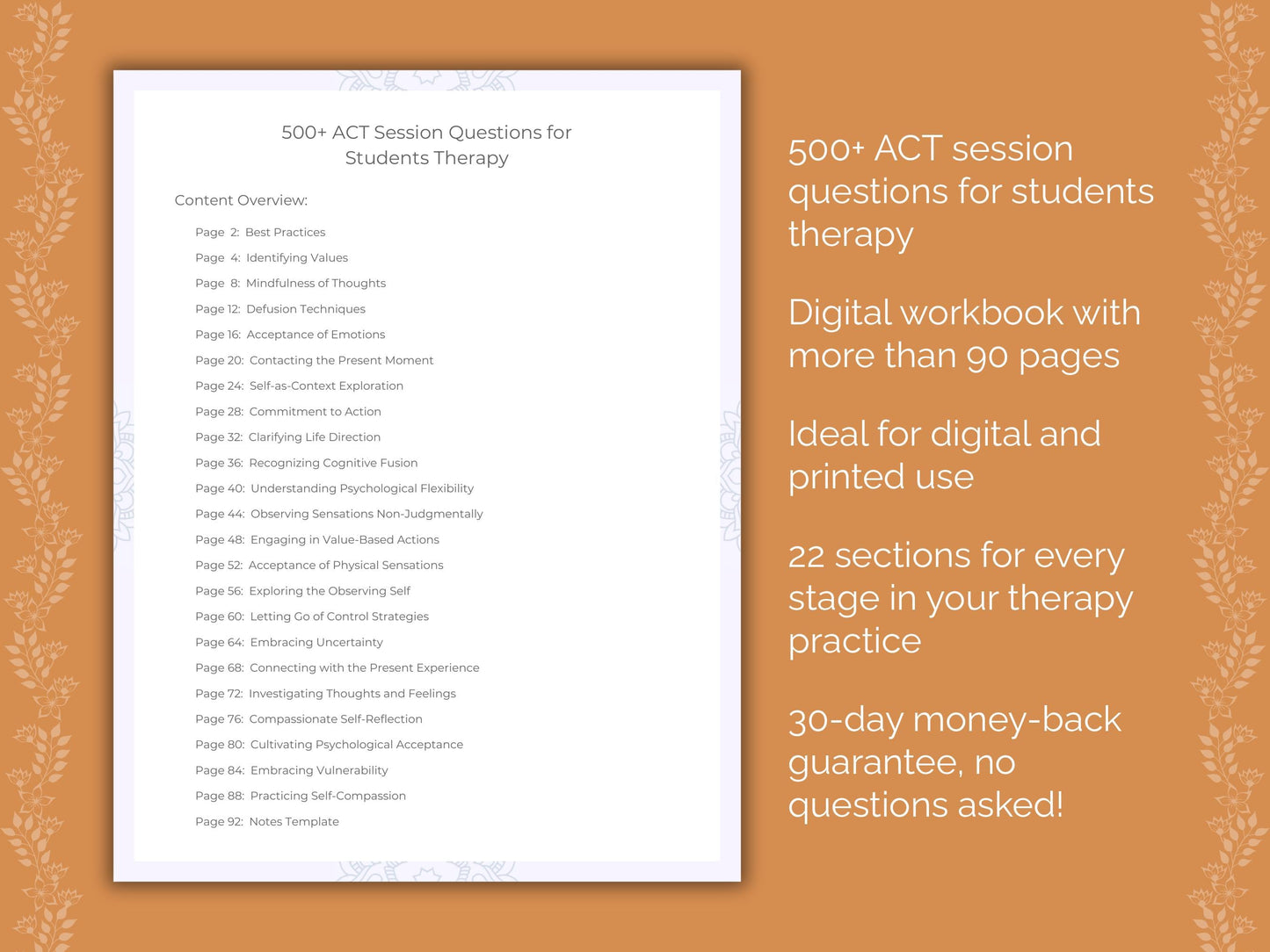 Students Acceptance and Commitment Therapy (ACT) Therapist Worksheets