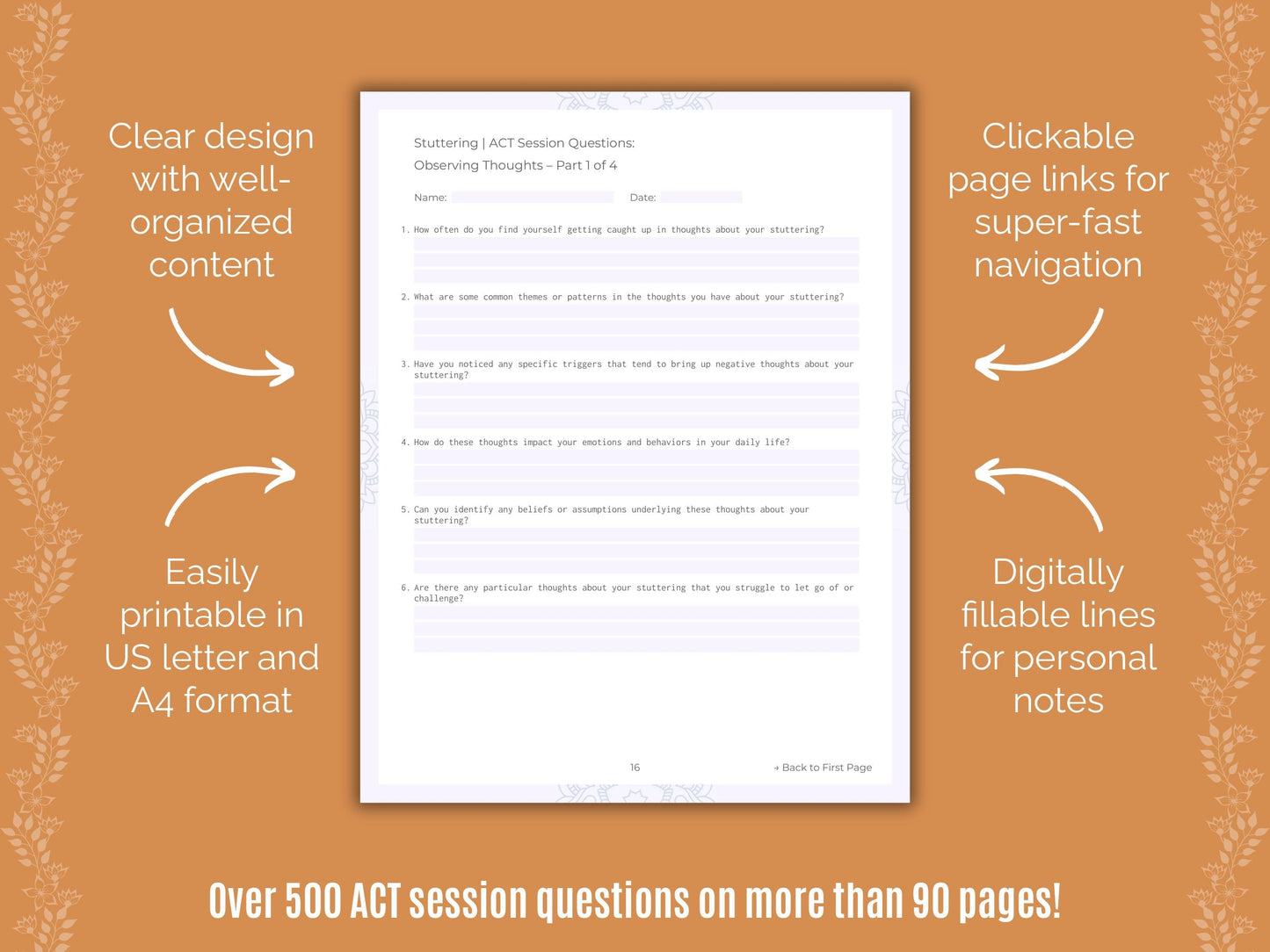 Stuttering Acceptance and Commitment Therapy (ACT) Counseling Templates