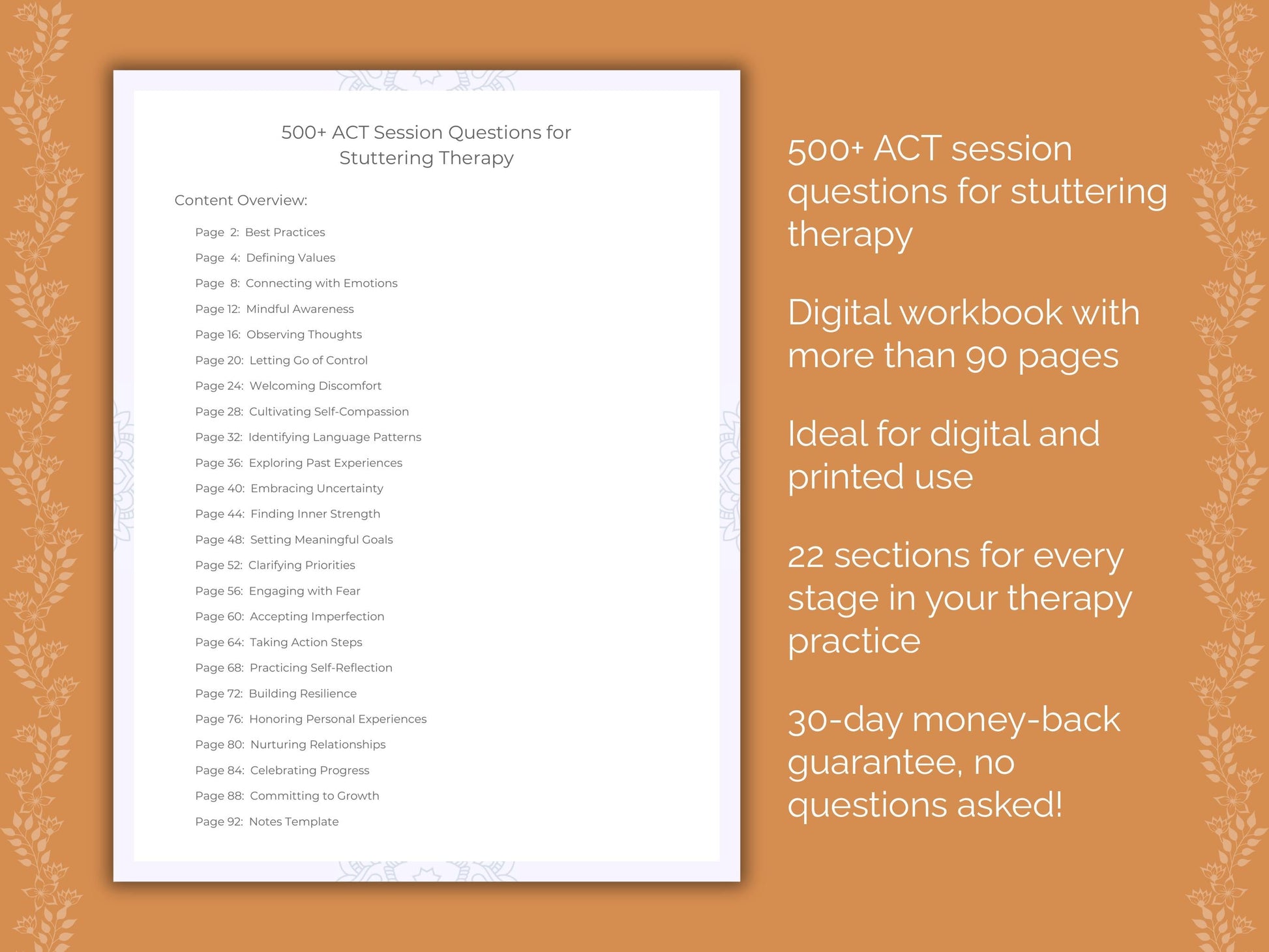 Stuttering Acceptance and Commitment Therapy (ACT) Therapist Worksheets