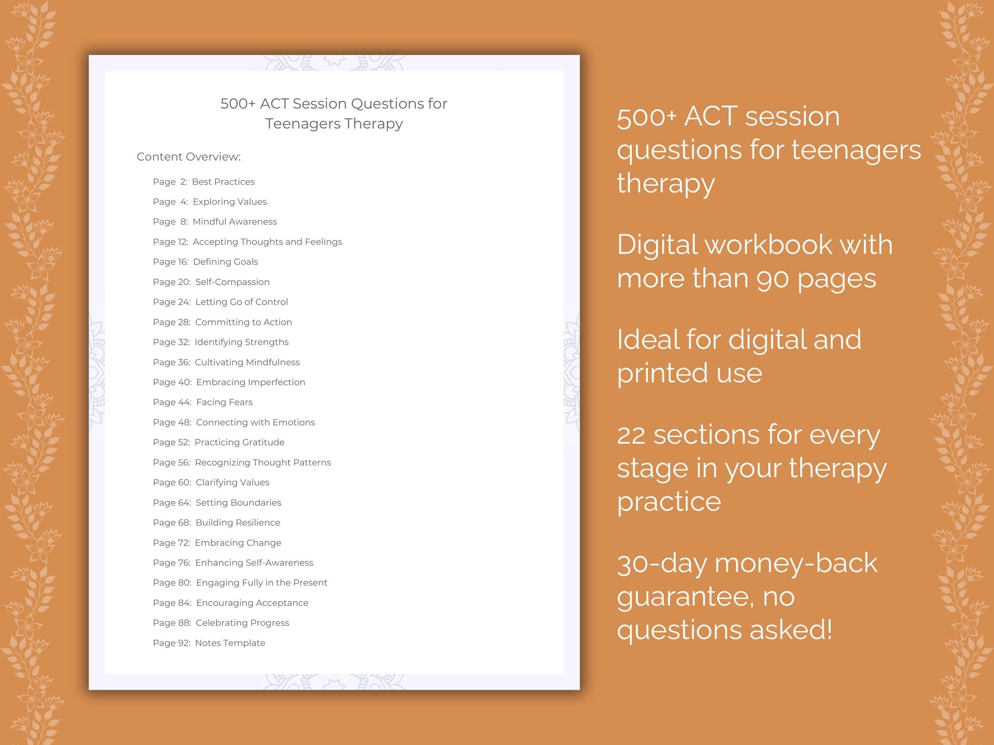 Teenagers Acceptance and Commitment Therapy (ACT) Therapist Worksheets