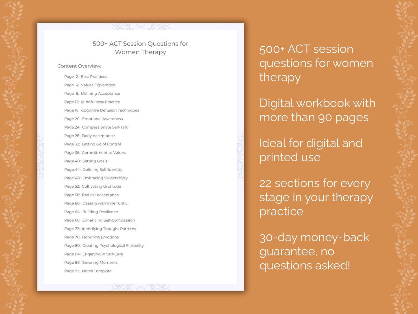 Women Acceptance and Commitment Therapy (ACT) Therapist Worksheets