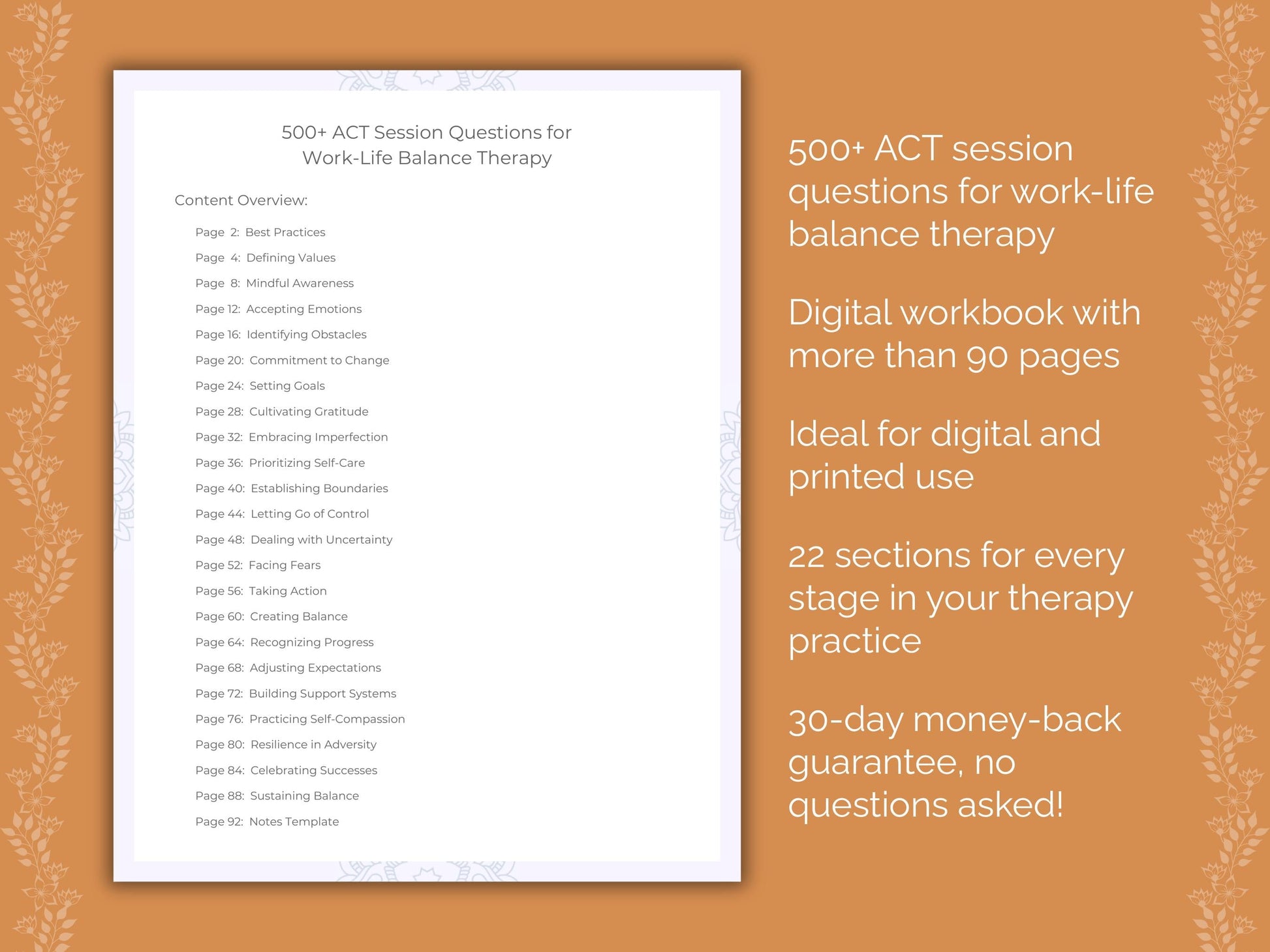 Work-Life Balance Acceptance and Commitment Therapy (ACT) Therapist Worksheets