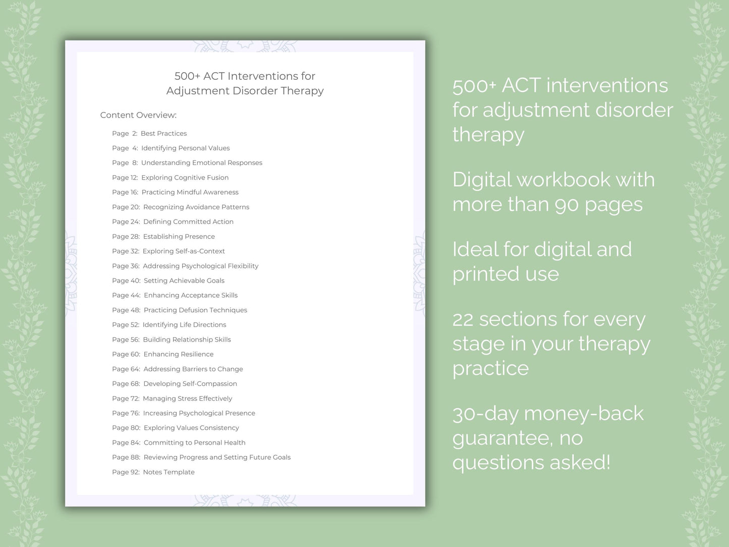 Adjustment Disorder Acceptance and Commitment Therapy (ACT) Therapist Worksheets