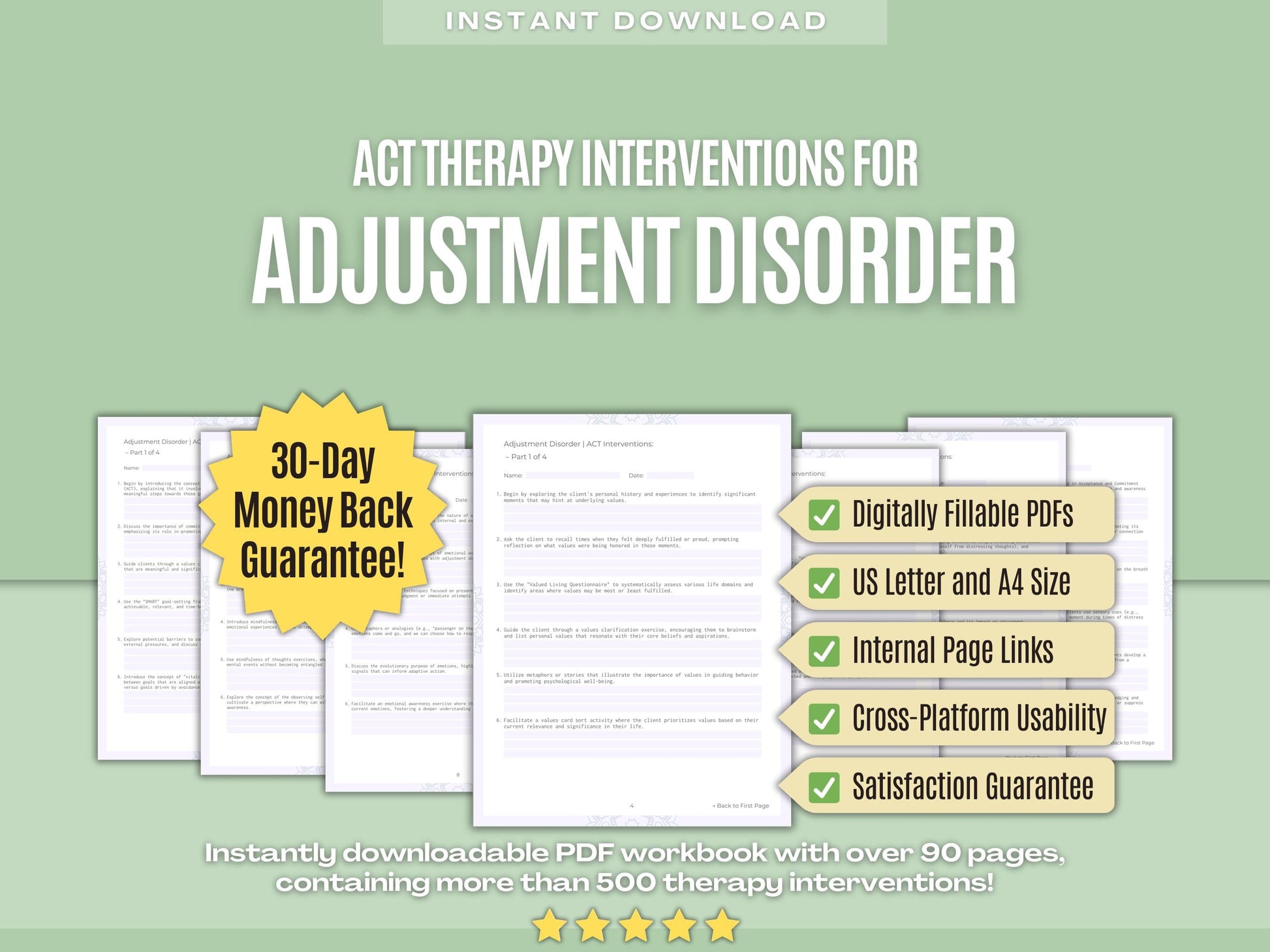 Adjustment Disorder Acceptance and Commitment Therapy (ACT) Psychology Workbooks