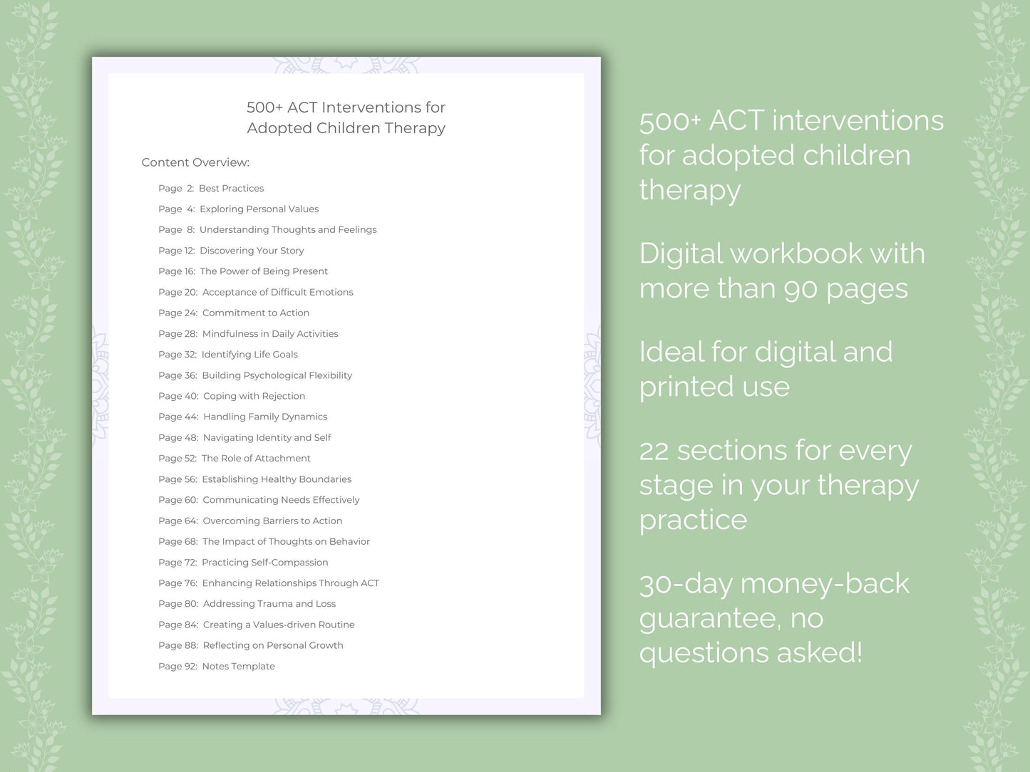 Adopted Children Acceptance and Commitment Therapy (ACT) Therapist Worksheets