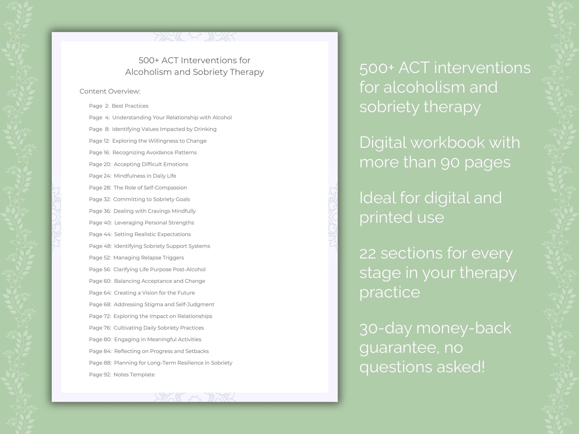 Alcoholism and Sobriety Acceptance and Commitment Therapy (ACT) Therapist Worksheets