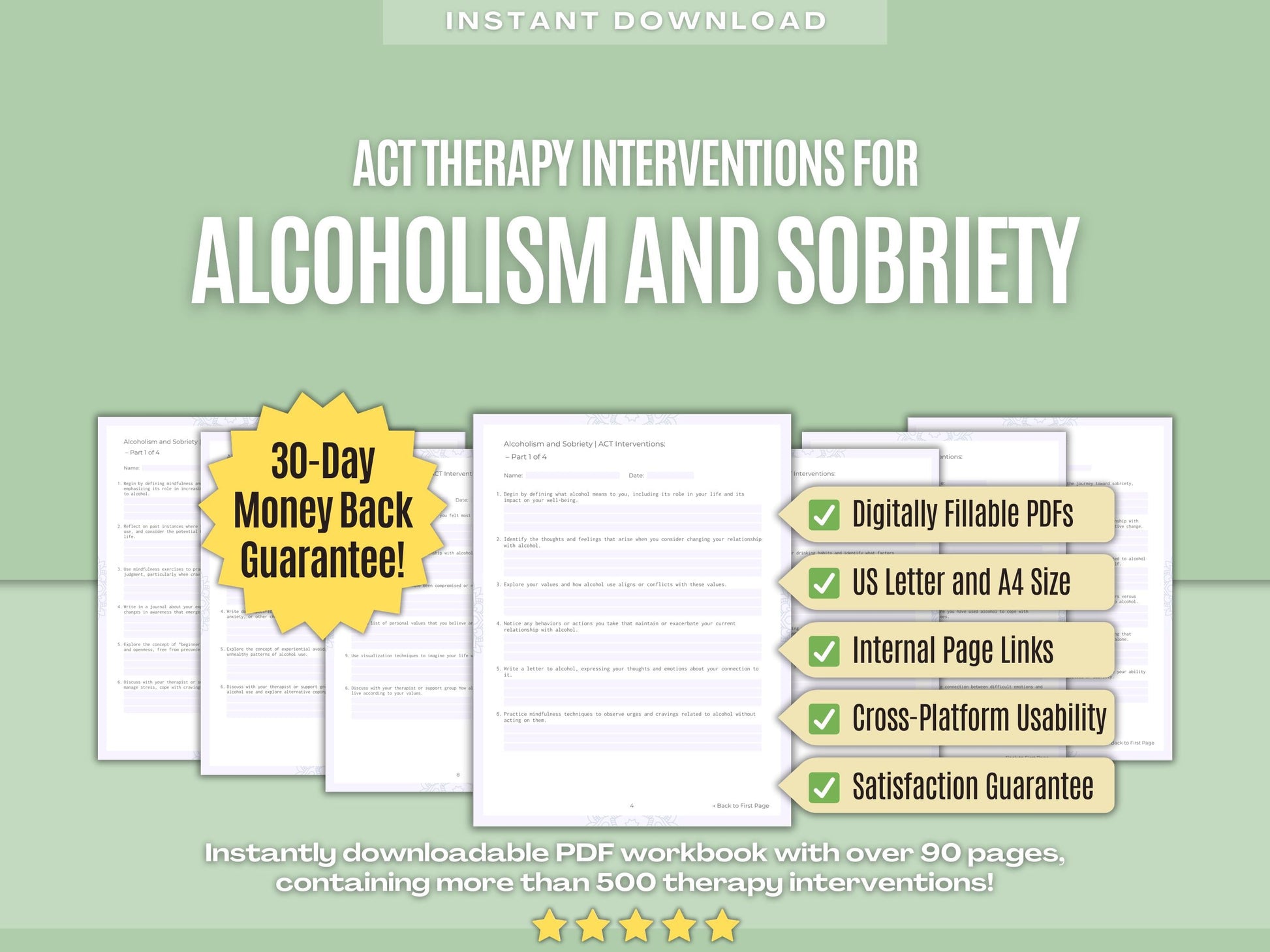 Alcoholism and Sobriety Acceptance and Commitment Therapy (ACT) Psychology Workbooks