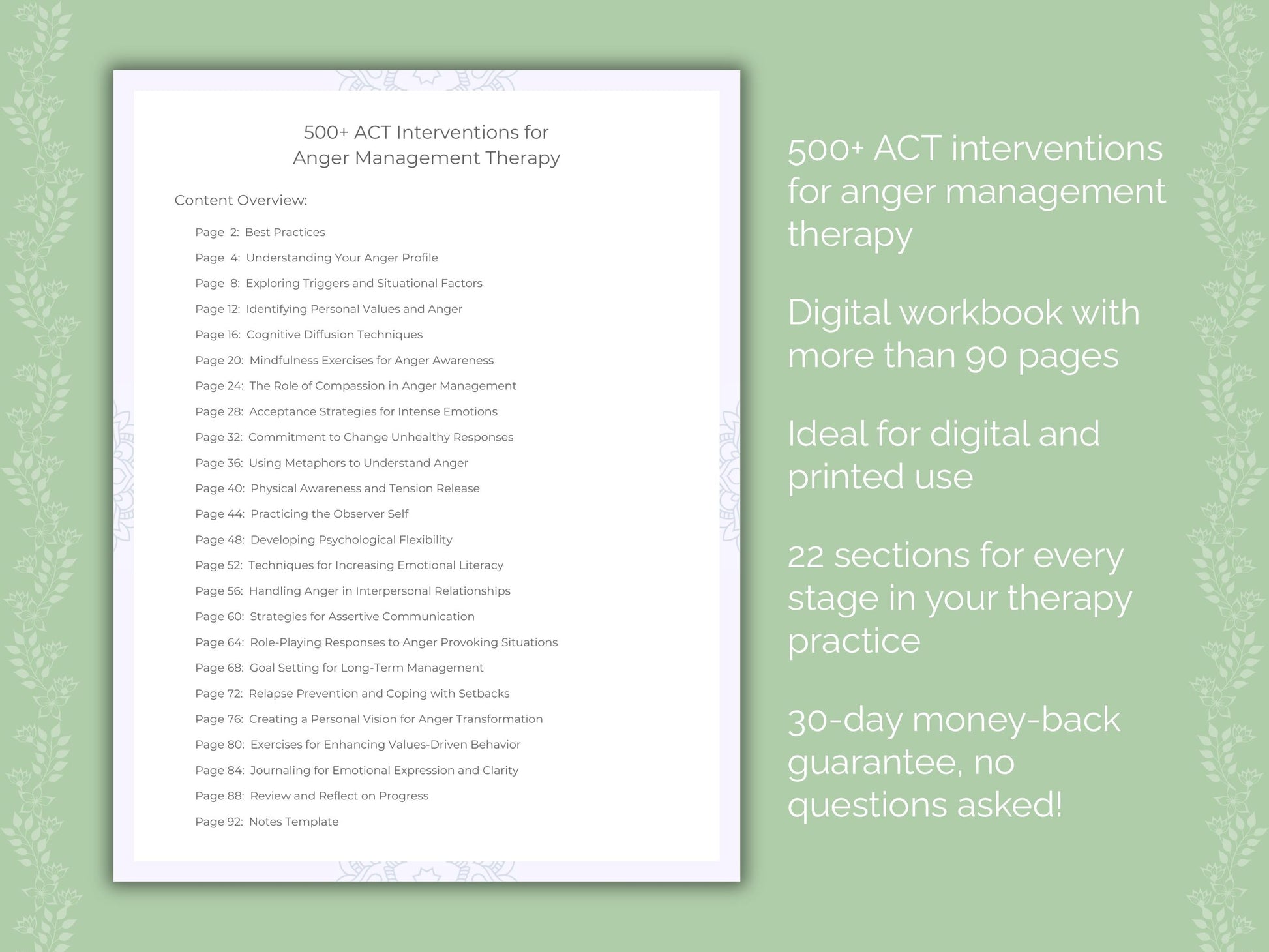 Anger Management Acceptance and Commitment Therapy (ACT) Therapist Worksheets