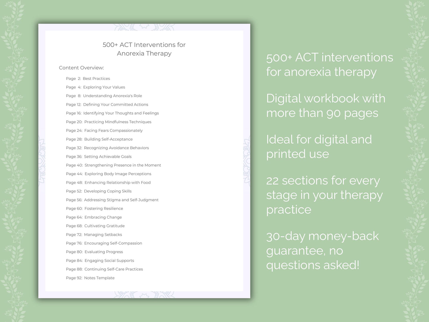 Anorexia Acceptance and Commitment Therapy (ACT) Therapist Worksheets