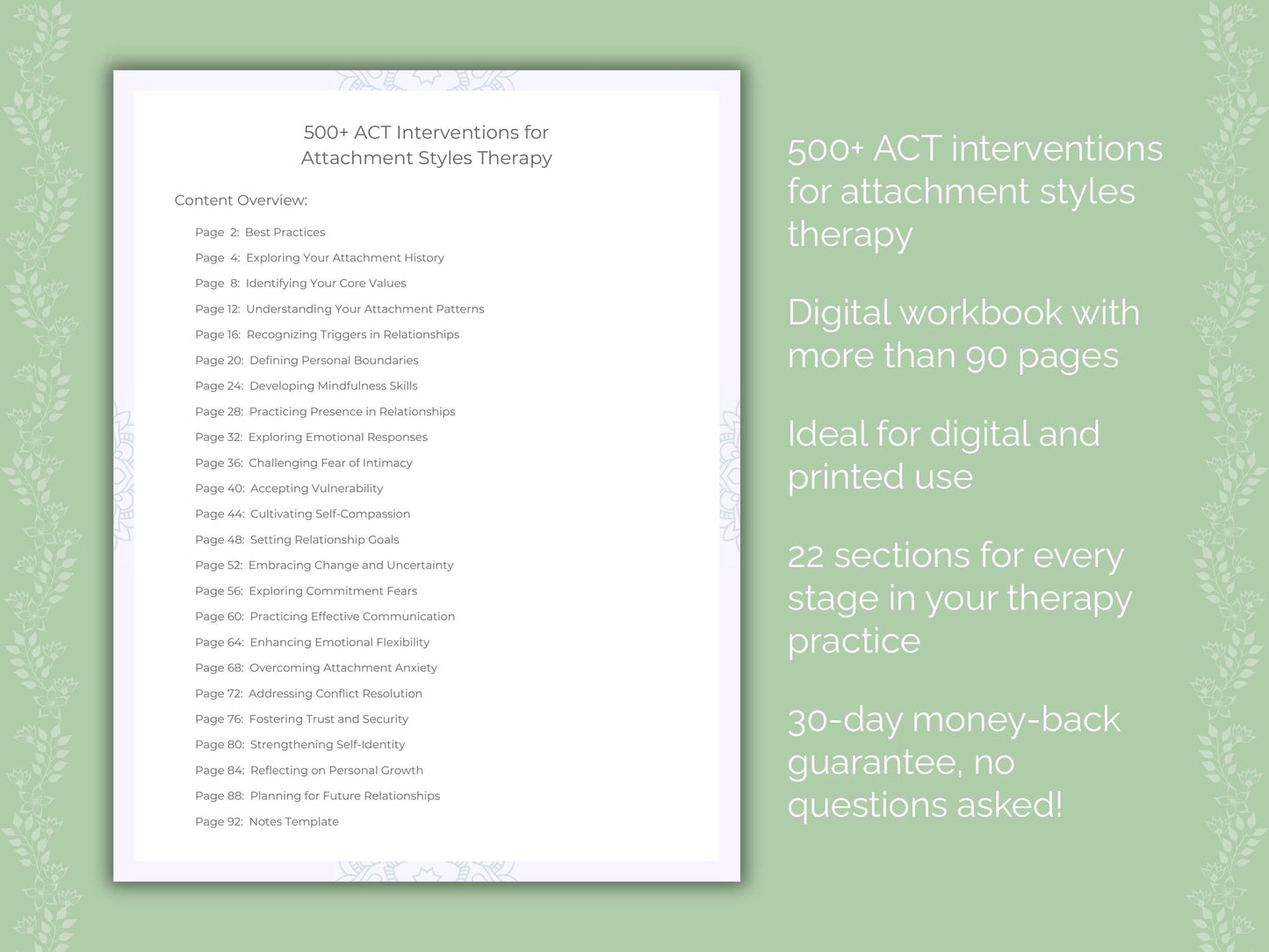 Attachment Styles Acceptance and Commitment Therapy (ACT) Therapist Worksheets