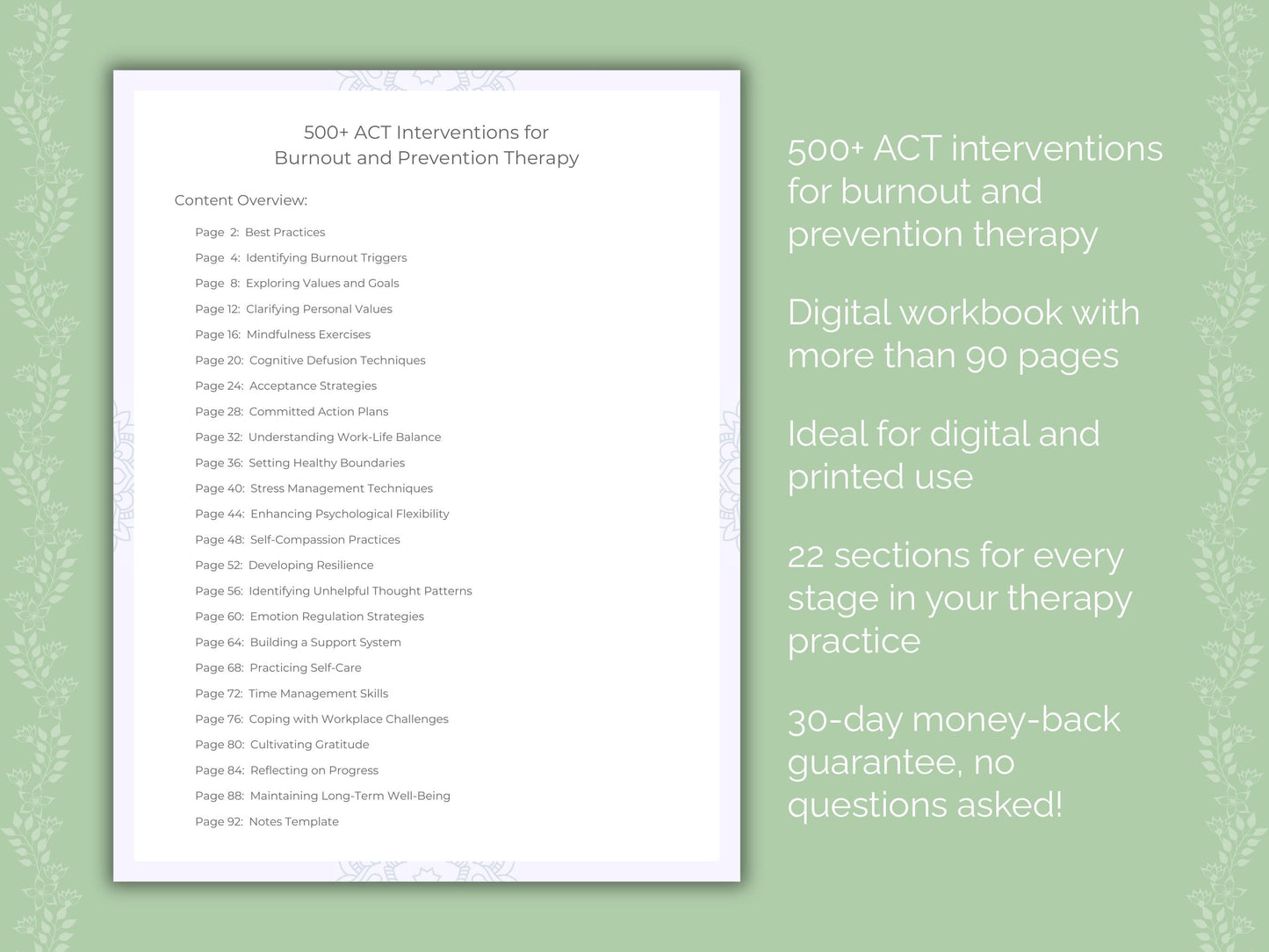 Burnout and Prevention Acceptance and Commitment Therapy (ACT) Therapist Worksheets