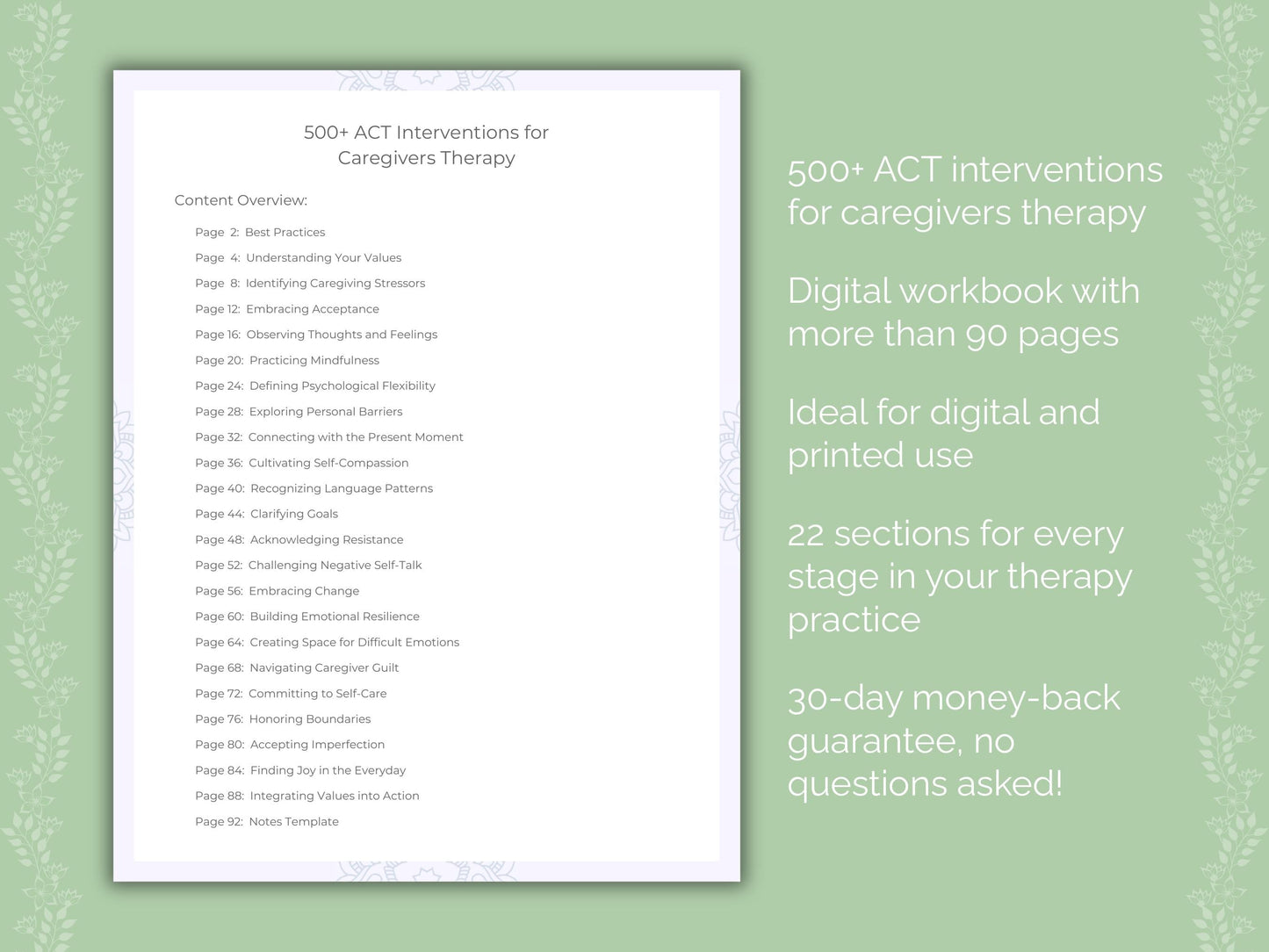 Caregivers Acceptance and Commitment Therapy (ACT) Therapist Worksheets