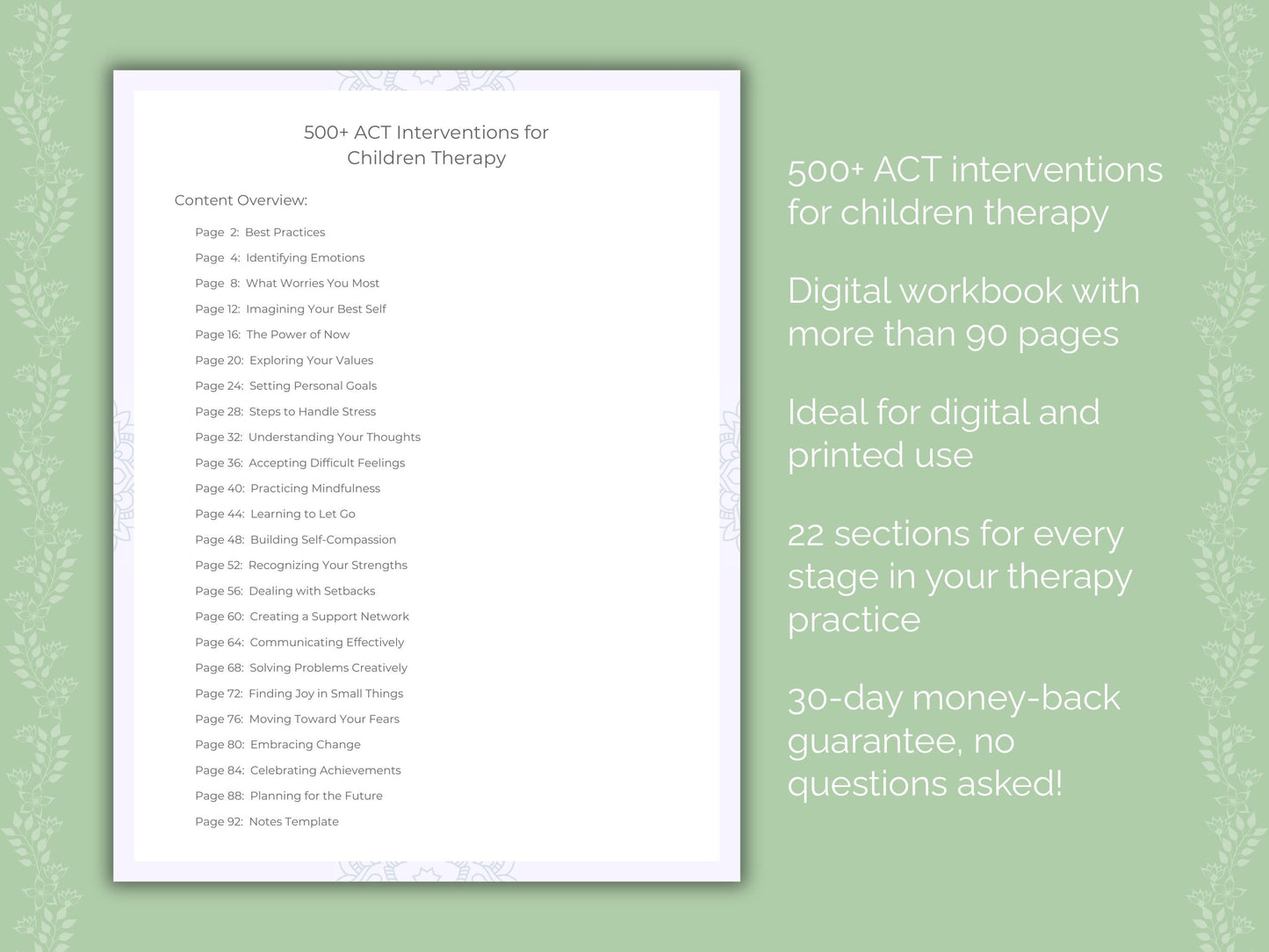 Children Acceptance and Commitment Therapy (ACT) Therapist Worksheets