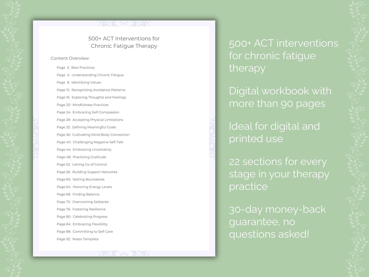 Chronic Fatigue Acceptance and Commitment Therapy (ACT) Therapist Worksheets