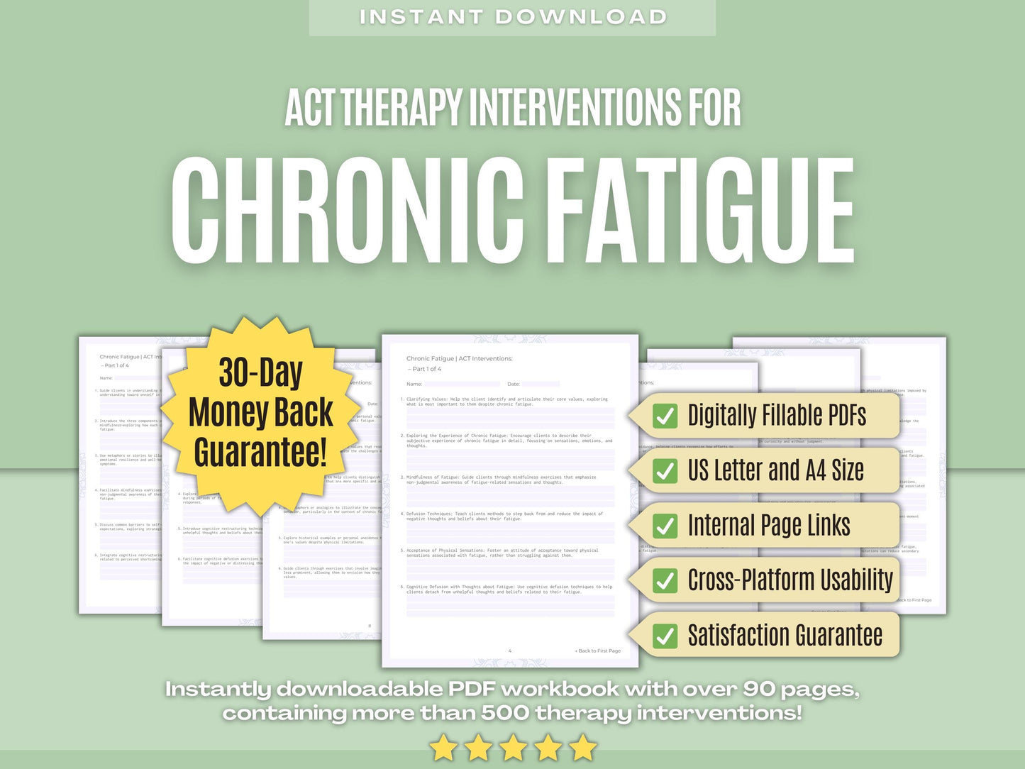 Chronic Fatigue Acceptance and Commitment Therapy (ACT) Psychology Workbooks