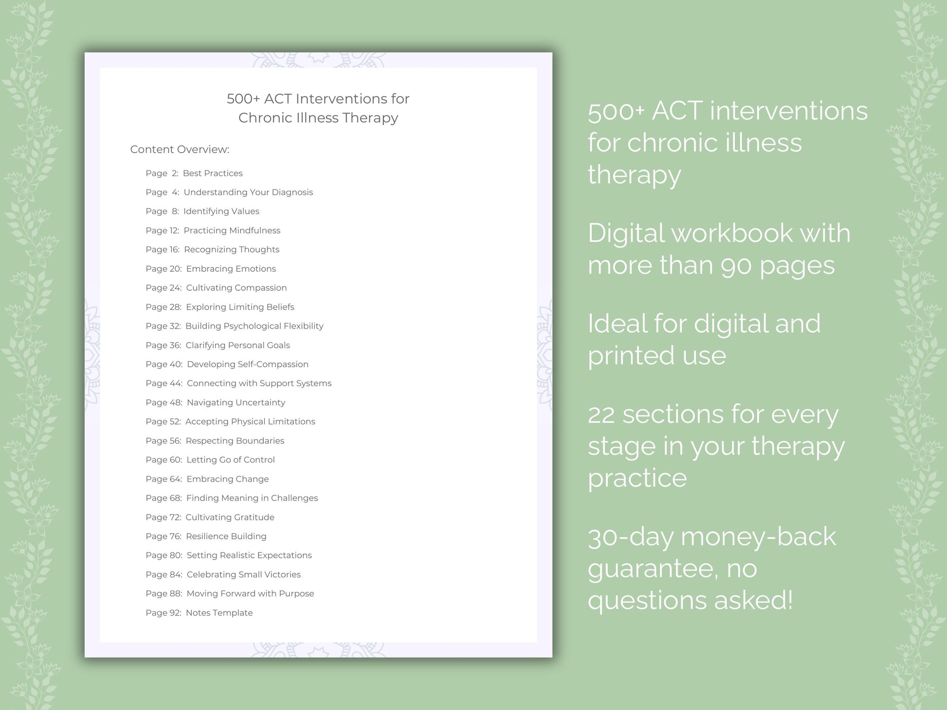 Chronic Illness Acceptance and Commitment Therapy (ACT) Therapist Worksheets