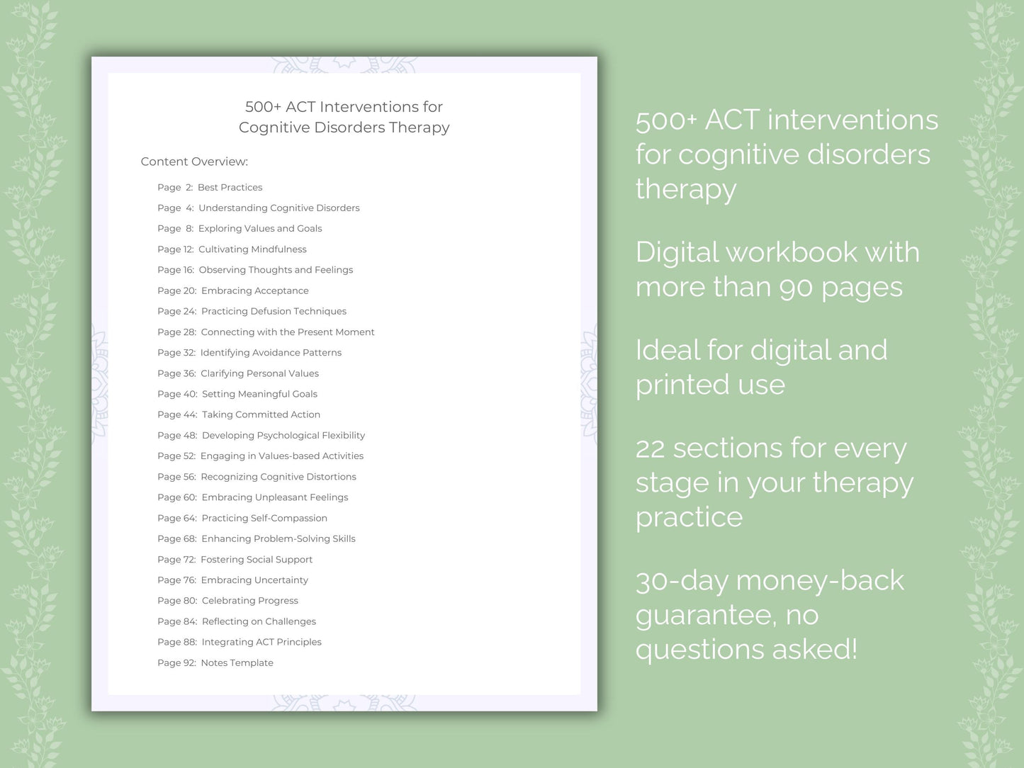 Cognitive Disorders Acceptance and Commitment Therapy (ACT) Therapist Worksheets